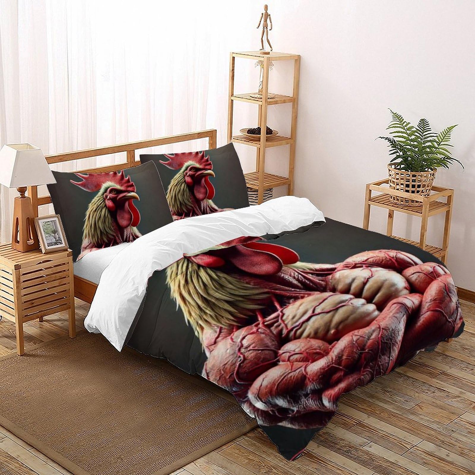 Housse de couette poulet microfibre anti-plis literie lit double
