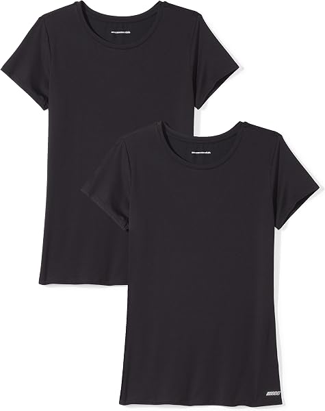 Amazon Essentials T-shirt Stretch et Quick Dry, Col Rond et Manches Courtes (Disponible en Grande Taille) Femme, Packs Multiples - 5