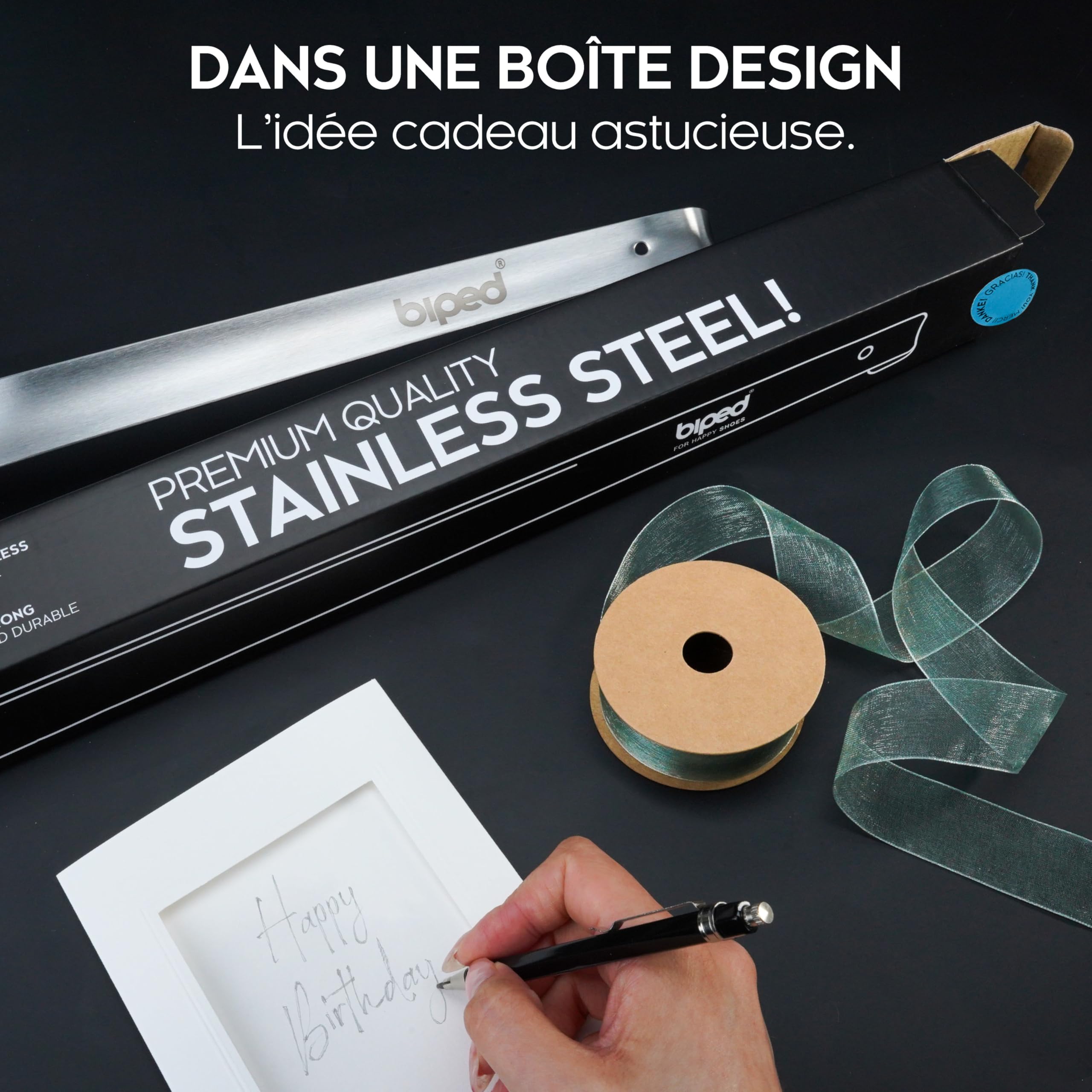 biped chausse-pied long en métal, acier inox brossé – aide-chaussure robuste dans coffret cadeau élégant – chausse-pied premium pour un usage quotidien z2932(70cm,silver)