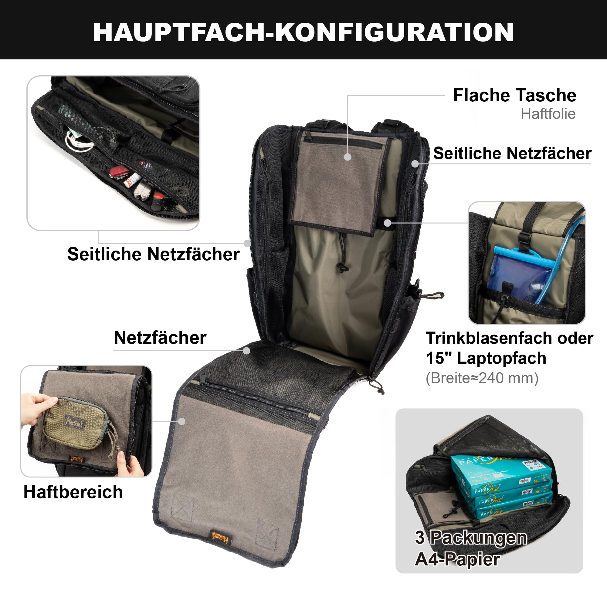 Magforce Tactical Raider - Mochila militar Molle de 25 litros, ligera y compresible, nailon balístico, compartimento para portátil, mochila de senderismo al aire libre con muchos bolsillos y correa