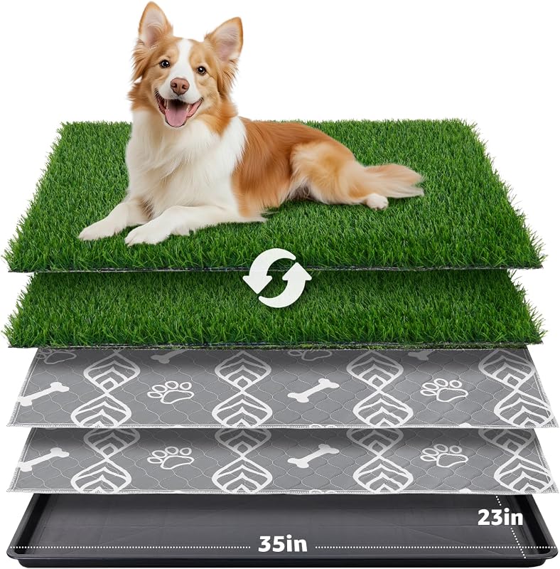 Caixa de Areia para Cães LOOBANI com Grama Artificial e Bandeja, 88,9 x 58,42 cm, Modelo DTP-3523