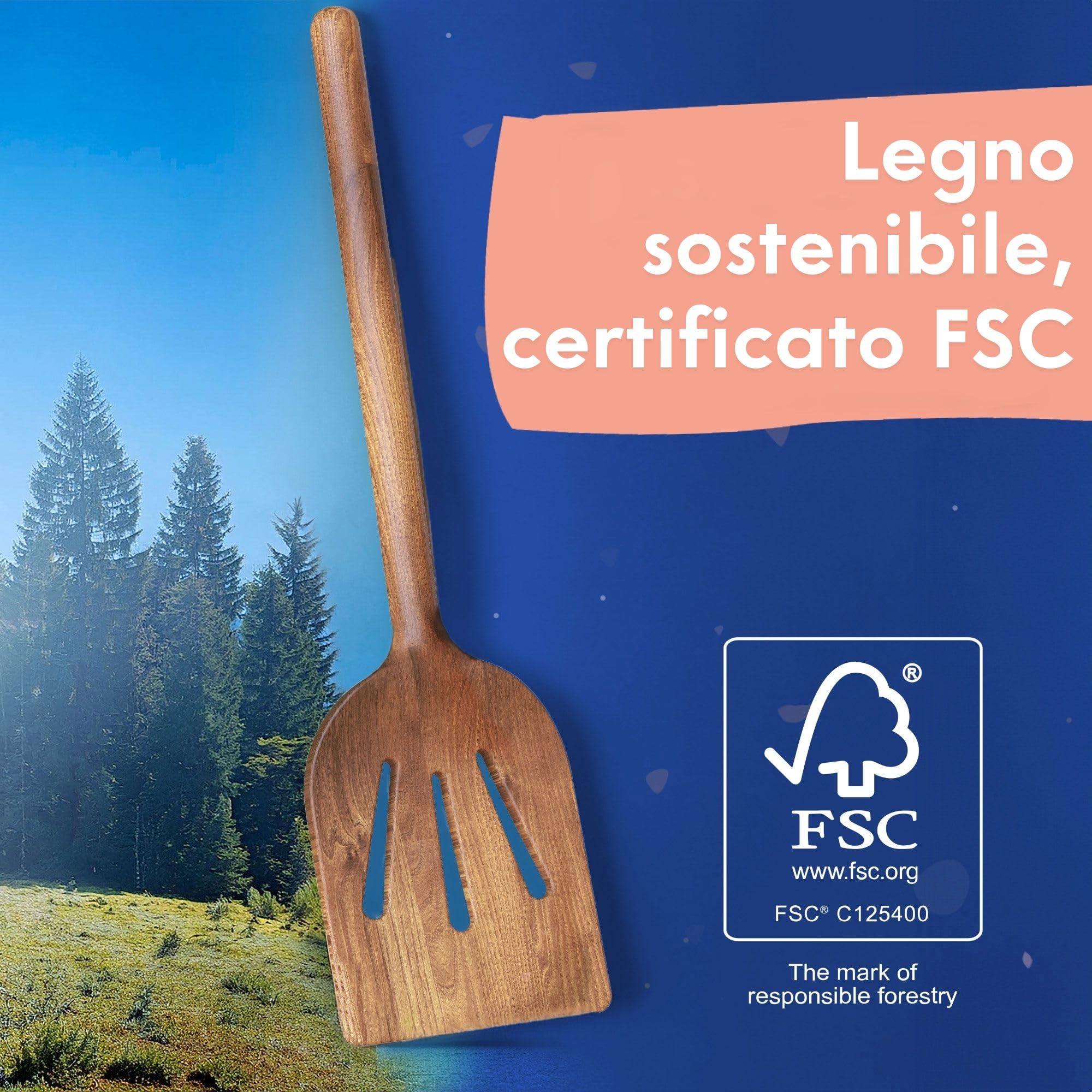 Set Utensili Cucina in Legno Atossico – 7 Pezzi Mestoli Cucina in Acacia Naturale, Senza Colla, Unico Blocco, Finitura Vegetale, Senza Sostanze Tossiche o Chimiche Permanenti - Ziruma