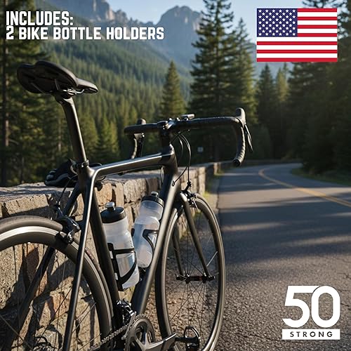 Vista 21 de Bike Water Bottle Holder & Bottle Combo – 2-Pack 22 oz Sports Squeeze Bottles with Pull Top Cap & Easy-Install Bike Cage – Made in USA – 50 Strong
