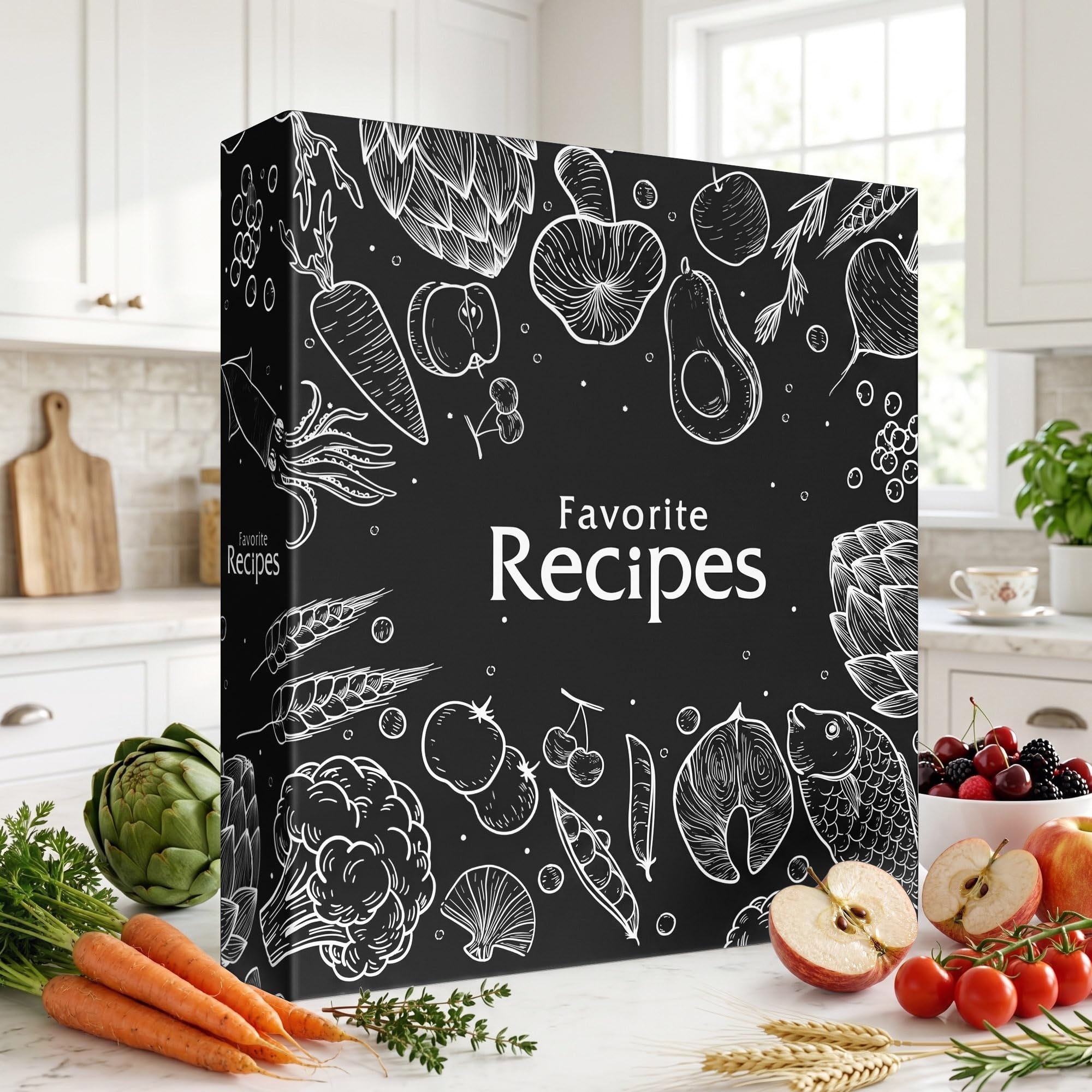 CraftSaints Raccoglitore per ricette 8,5 x 11, kit per raccoglitori fai da te a 3 anelli, 12 divisori e 25 buste in plastica, 25 pagine per ricette e 36 etichette, kit raccoglitore per ricette, libro