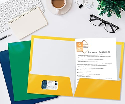 Miniatura 4 de Better Office Products Carpetas de papel laminado brillante con 2 bolsillos, colores surtidos, tamaño carta, caja de 25 carpetas de colores surtidos