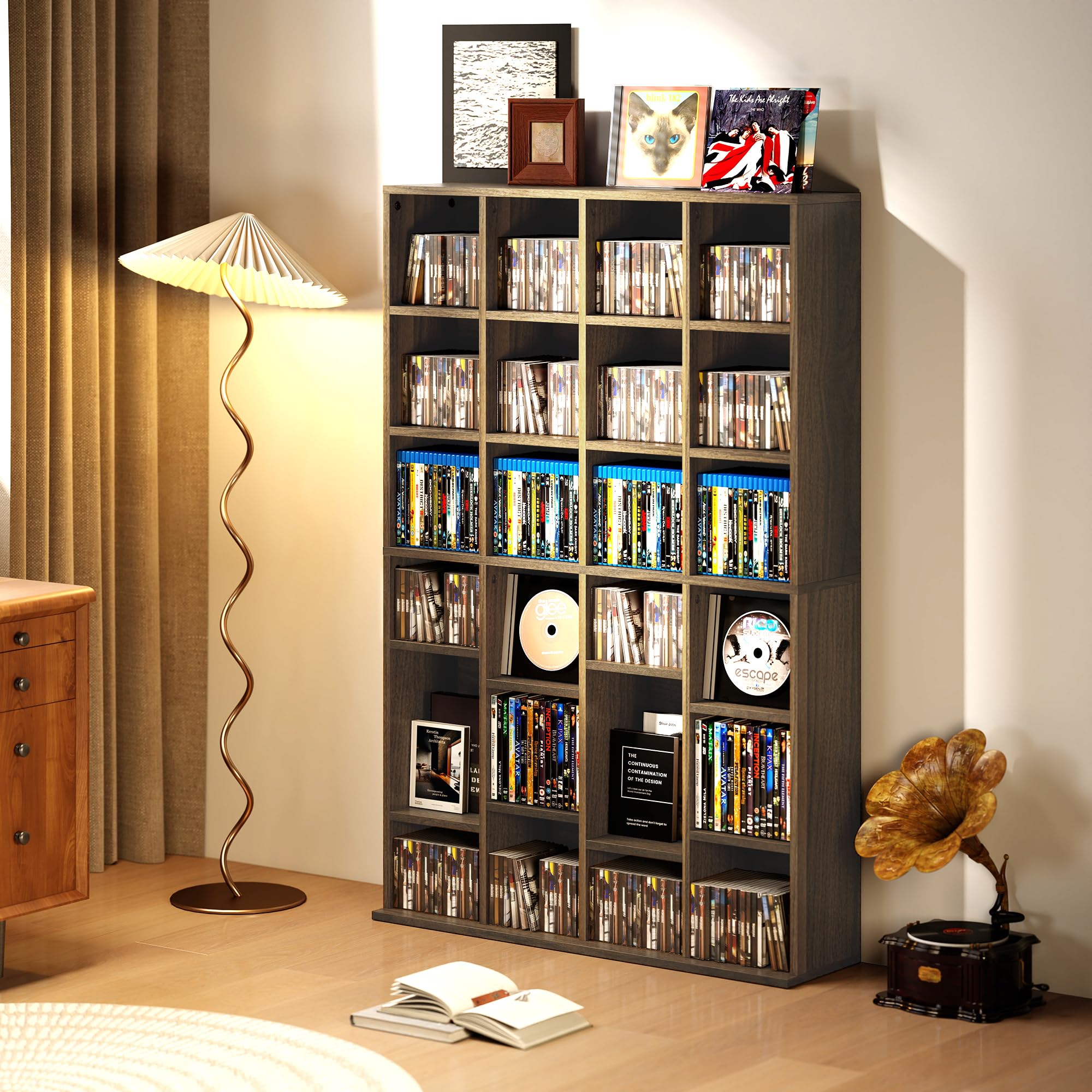 HOMCOM Contenitore per CD e DVD, scaffale di archiviazione, capacità massima 456 CD/336 DVD, 24 scomparti e ripiani regolabili, per ufficio, soggiorno, camera da letto, 89 x 20 x 130,5 cm, marrone