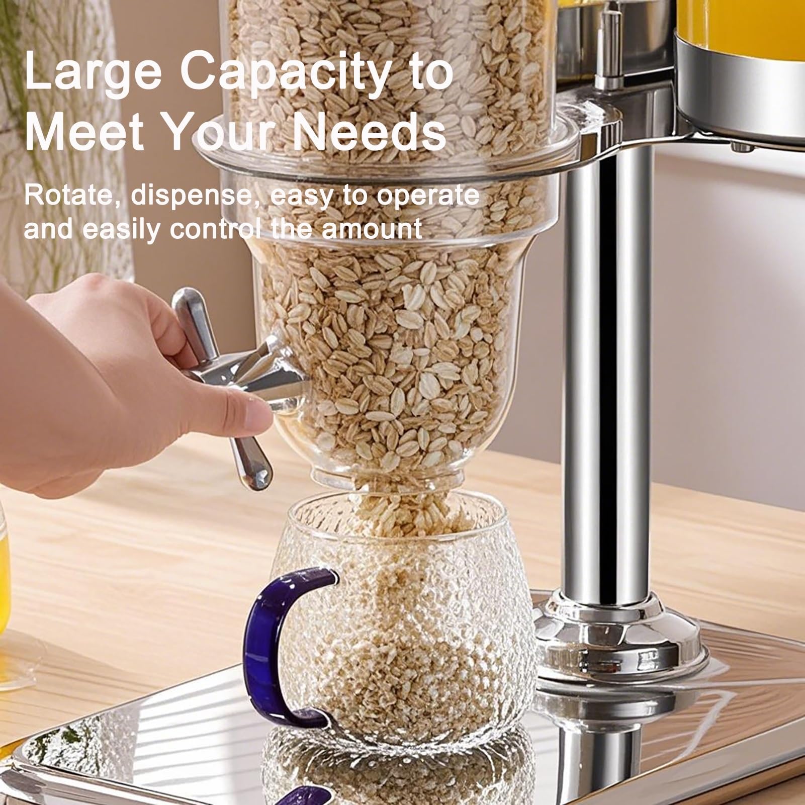 Dispensador de cereales y bebidas de gran capacidad, dispensador giratorio de alimentos secos y jugos de acero inoxidable para té helado, cerveza