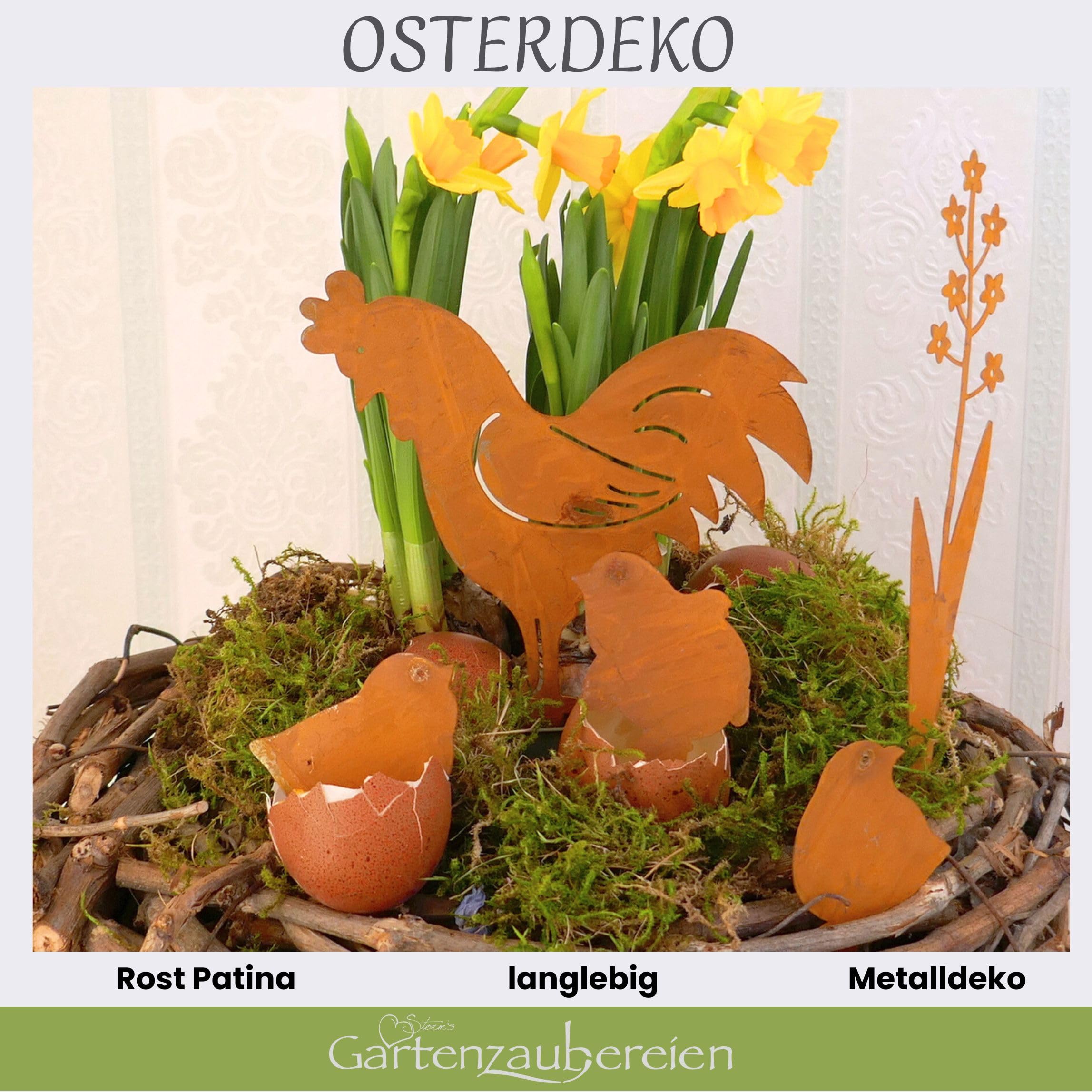 Deko-Stecker Hase – 2 Stück, Metall Edelrost – 11 X 24 Cm – Für Blumentöpfe, Gestecke & Fensterdekoration