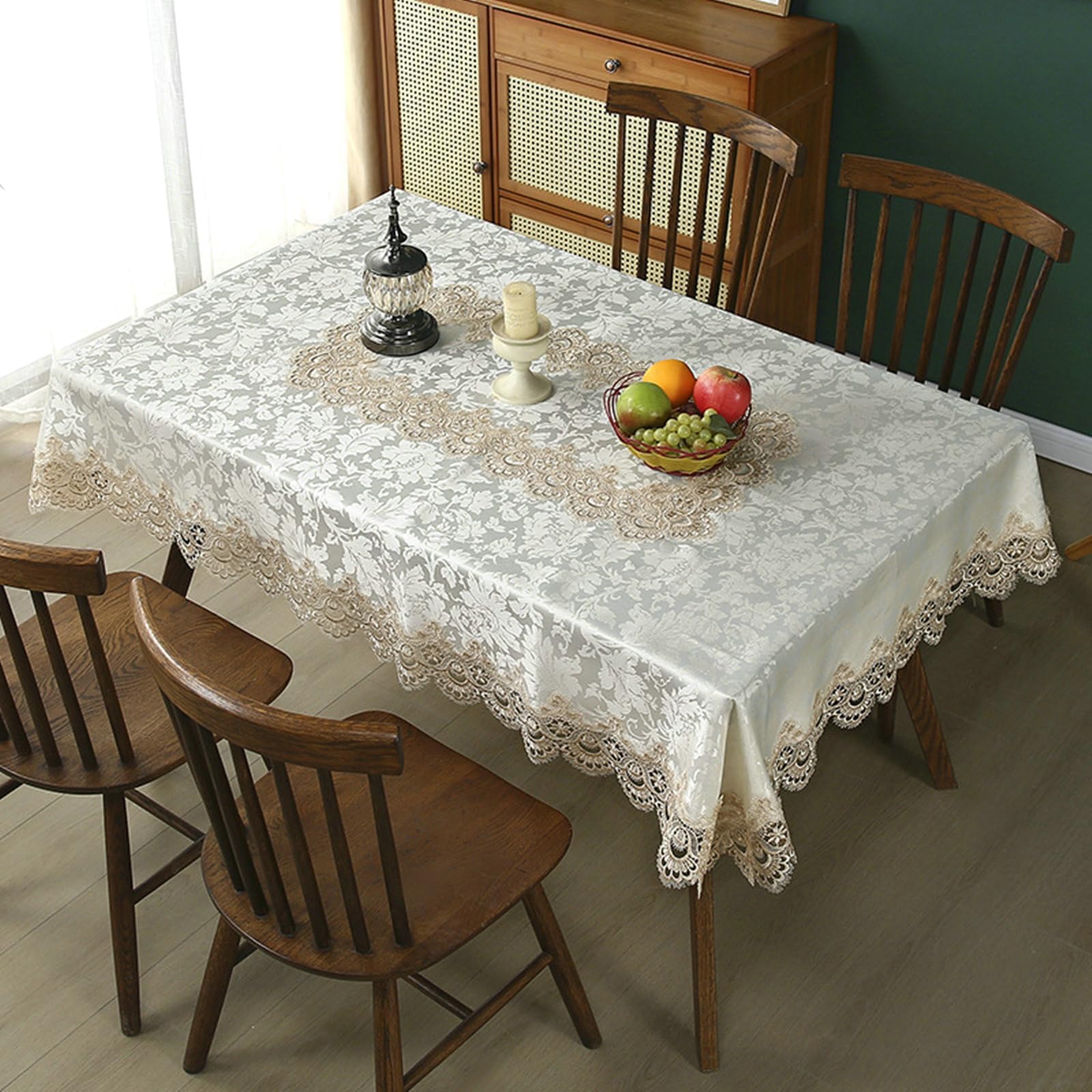 Gualiy Kwadratowy obrus beżowy 150 x 150 cm, kwiatowy żakardowy obrus