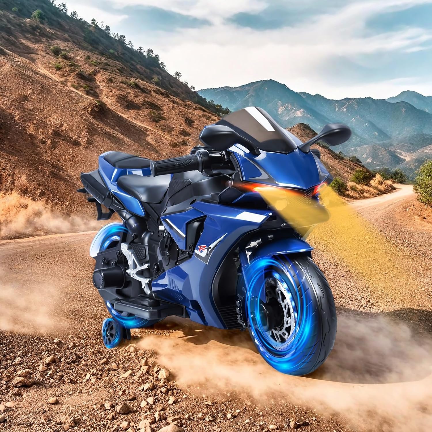 12V Electric Motorcycle for Kids, Kids Electric Motorcycle,Top Speed to 9MPH Dirt Bike with Safety Auxiliary Wheels and LED Lights, Battery Powered Dirt Bike for Boys & Girls Blue