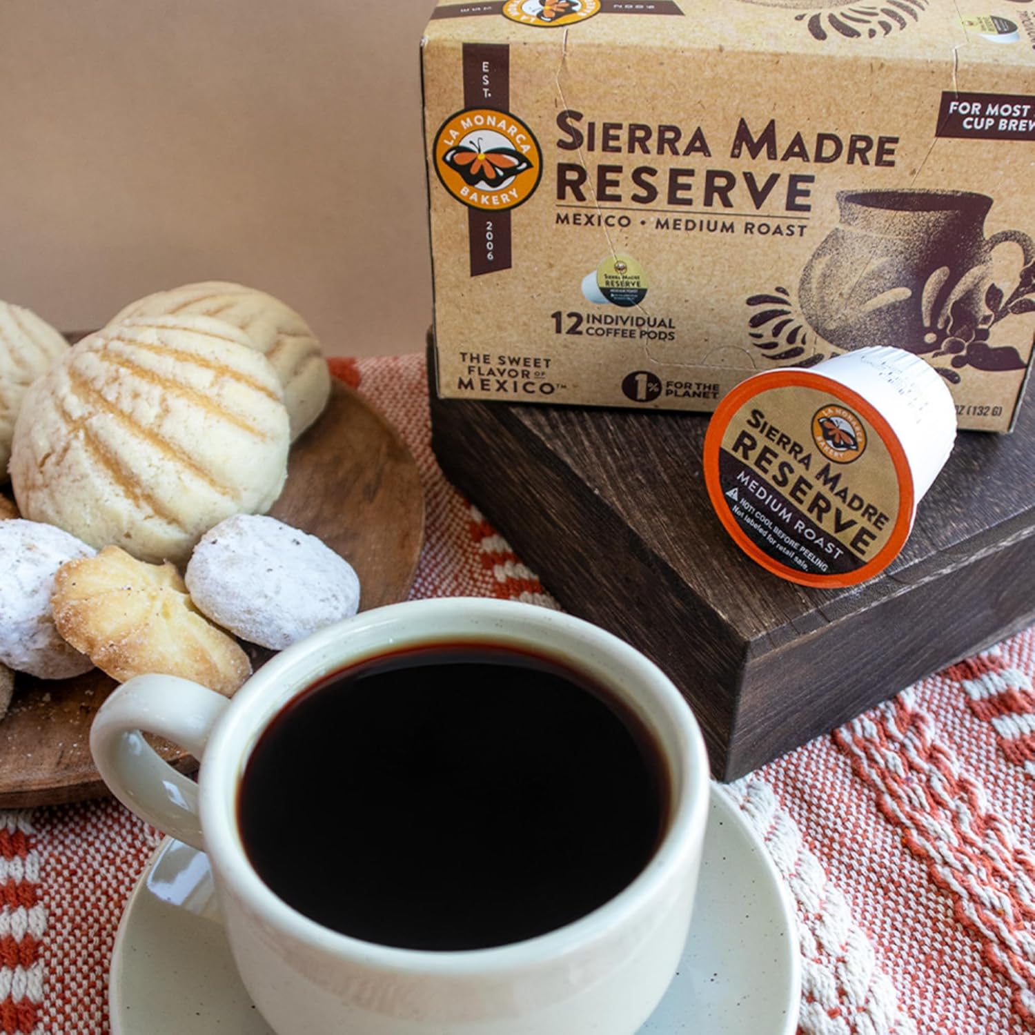 La Monarca Bakery Sierra Madre Reserve Coffee Pods – Medium Roast, Full Flavor, Authentic Mexican Coffee – 24 Individual Cups