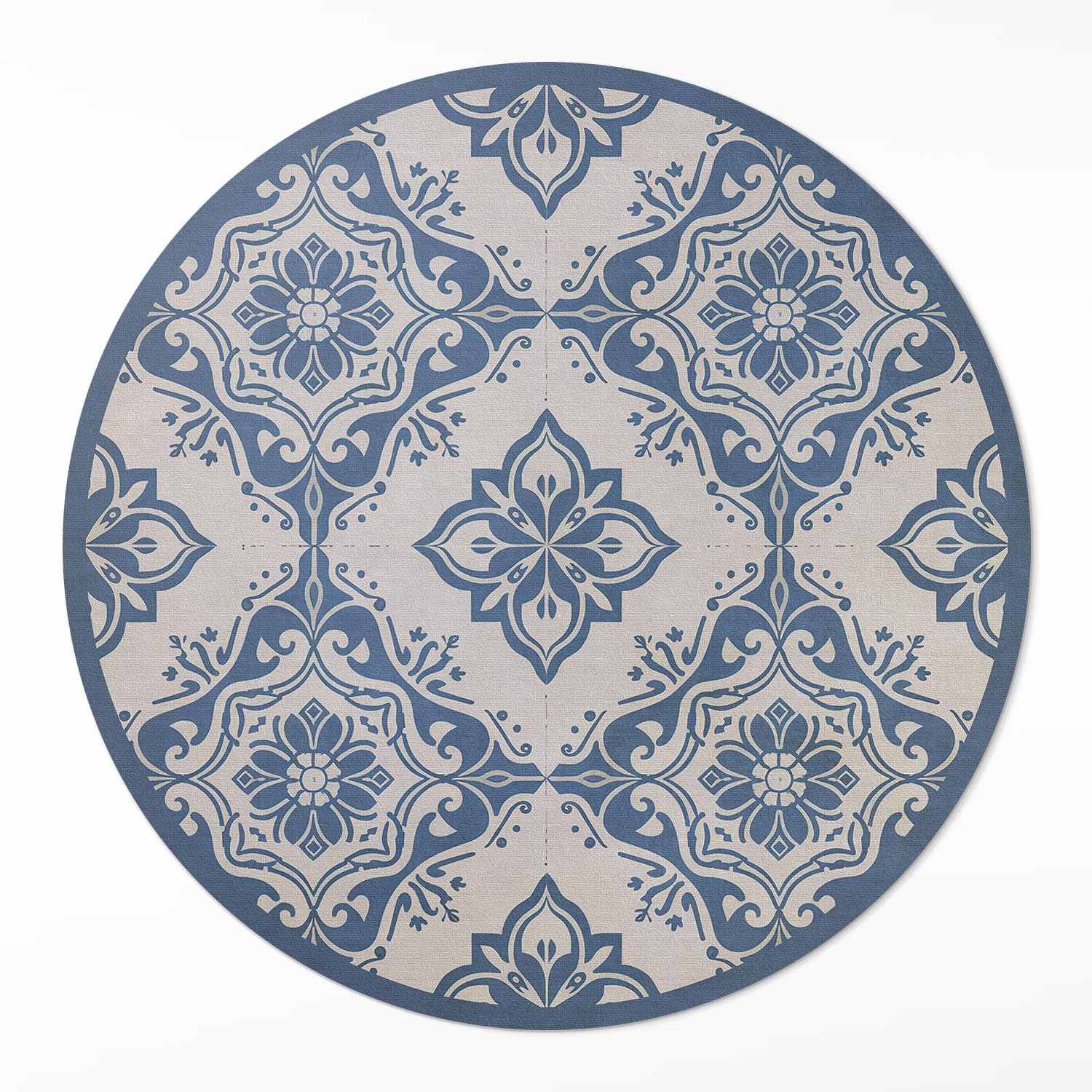 Tapis vinyle rond PVC durable et élégant ø130 cm au design raffiné de tuiles portugaises