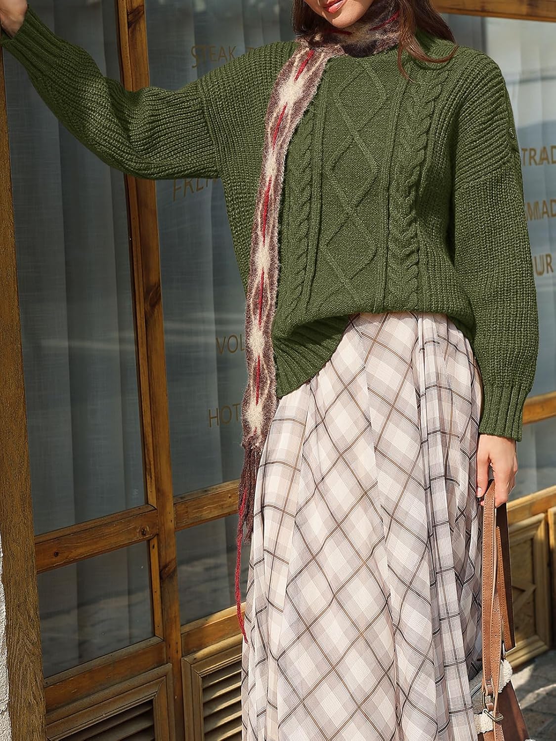 Saodimallsu Womens Oversized Cable Knit Sweaters 2025 Fall Winter Trendy Button Up Turtleneck Chunky Pullover Sweater Tops - Image 3