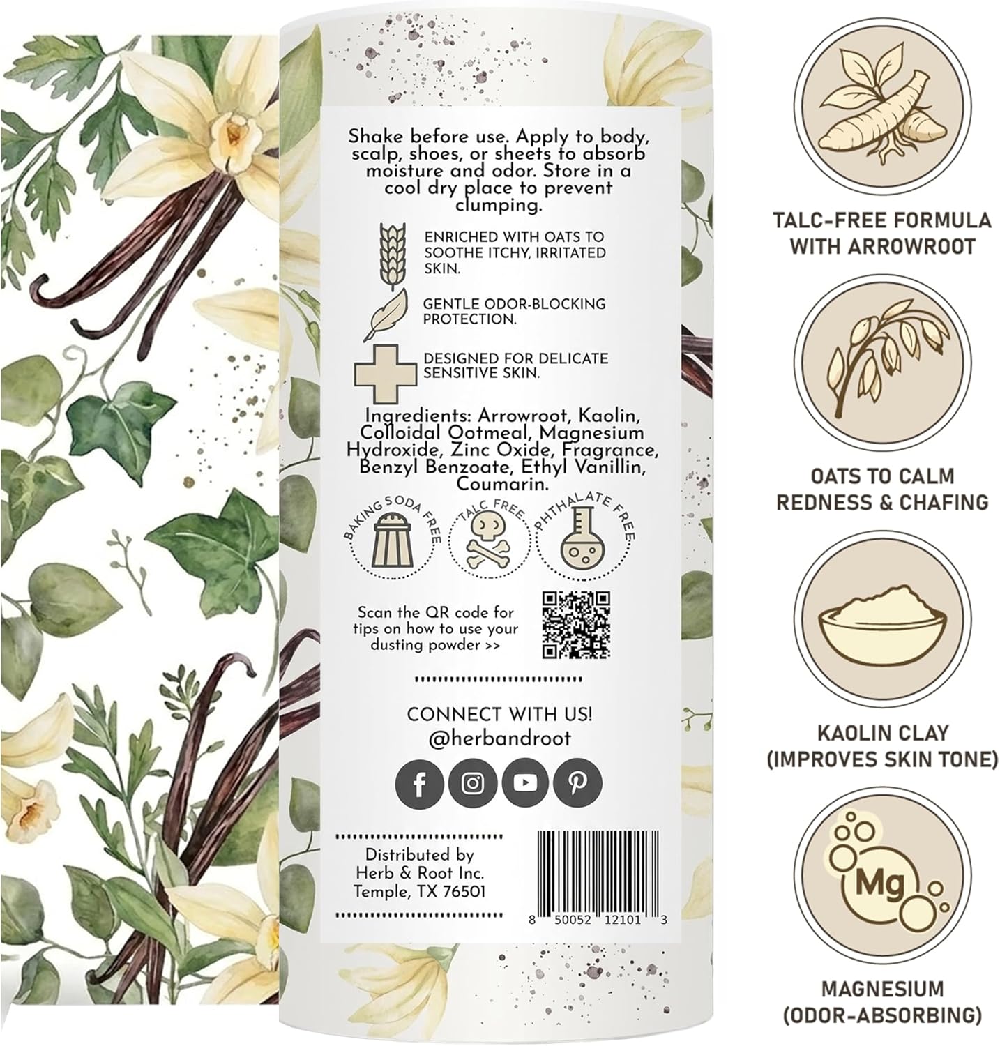 Herb & Root Talc Free Body Dusting Powders. Rose, Vanila, Sandalwood, Lavender, Jasmine, and Gift Sets (Full Size, Vanilla)