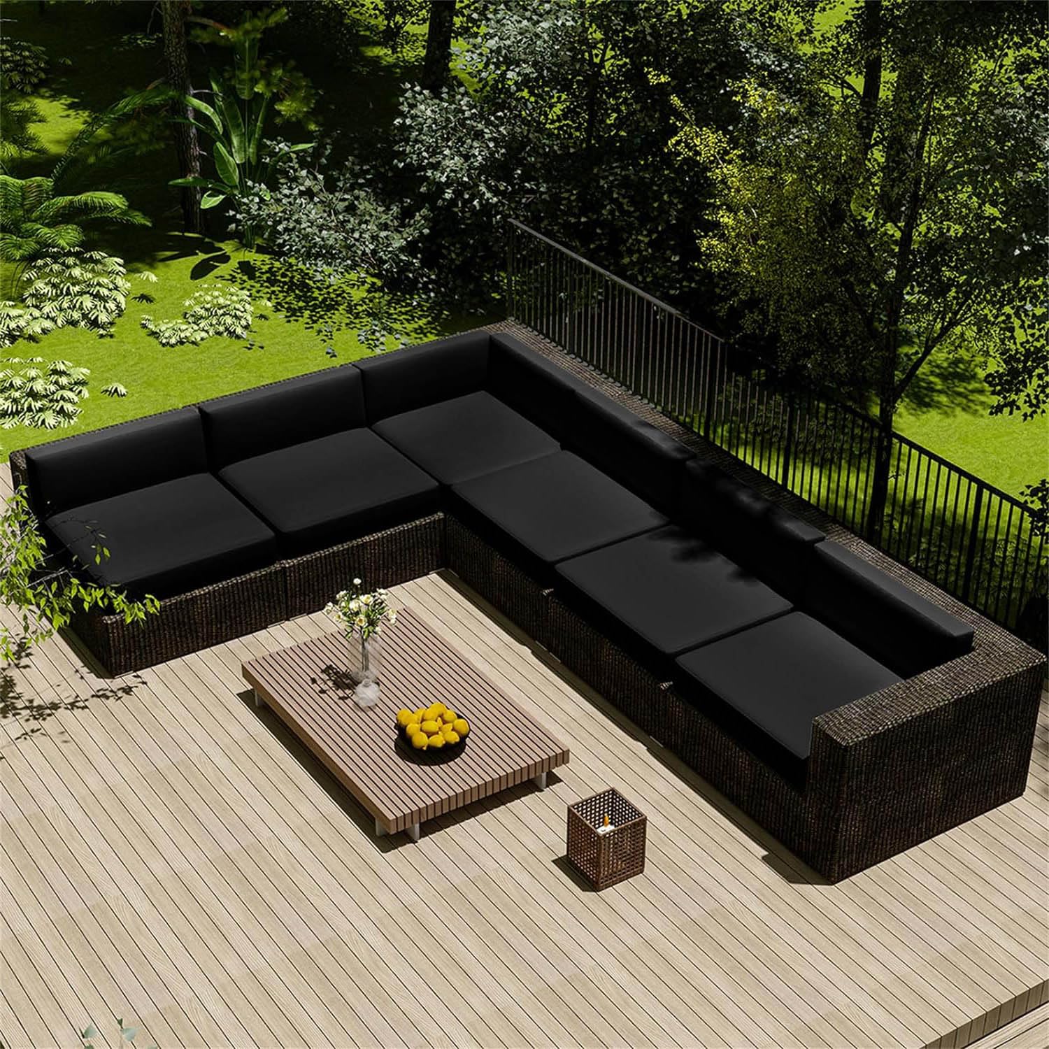 Terrassenkissenbezüge 4er Set – Wasserabweisend, Für Tiefe Sitzkissen Ca. 50,8x45,7x10,2 Cm (Tropische Blätter Design)
