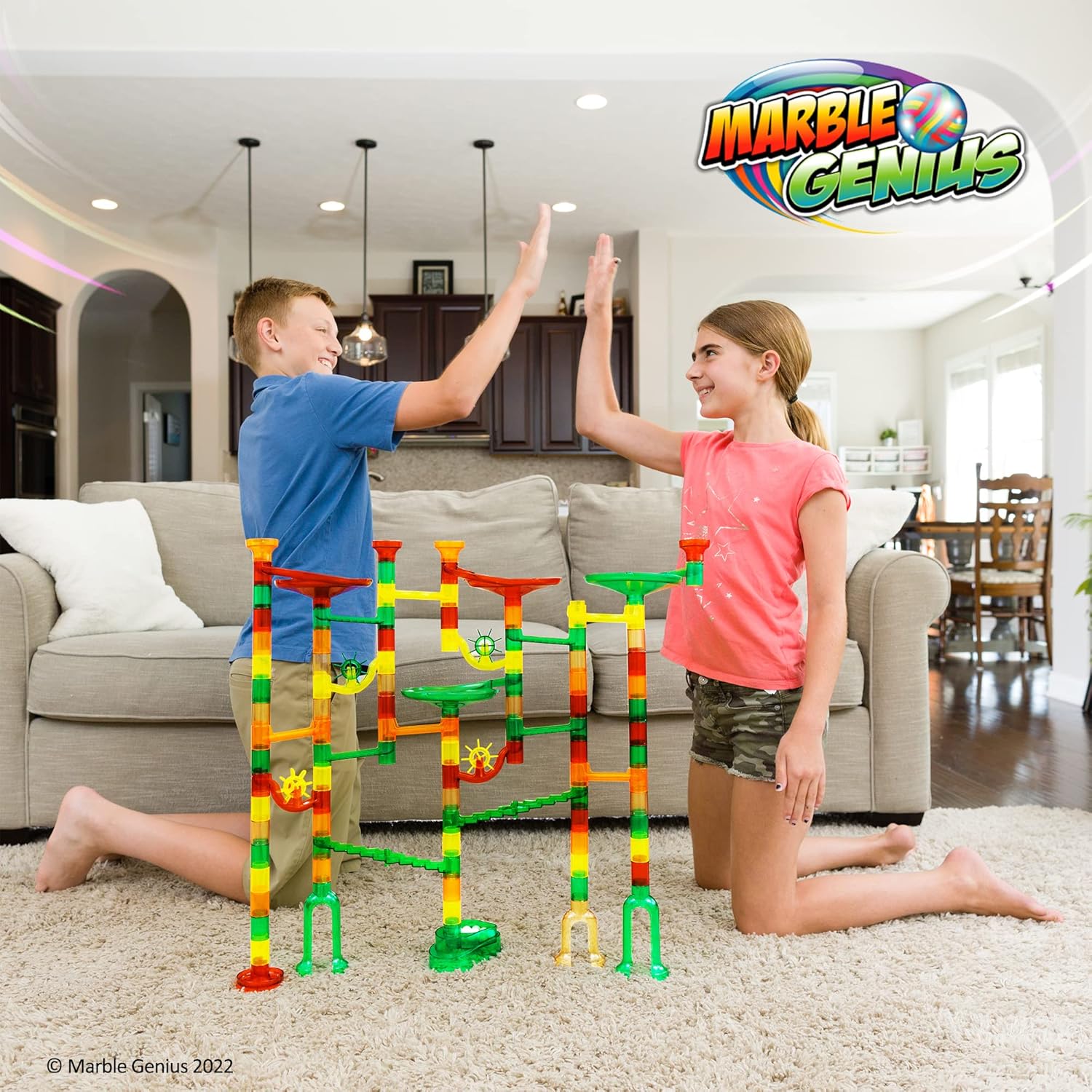 Marble Genius Marble Run Starter Set STEM Toy for Kids Ages 4-12 - 130 Complete Pieces (80 Translucent Marbulous Pieces and 50 Glass Marbles), Construction Building Block Toys, Theme (Dinosaur)