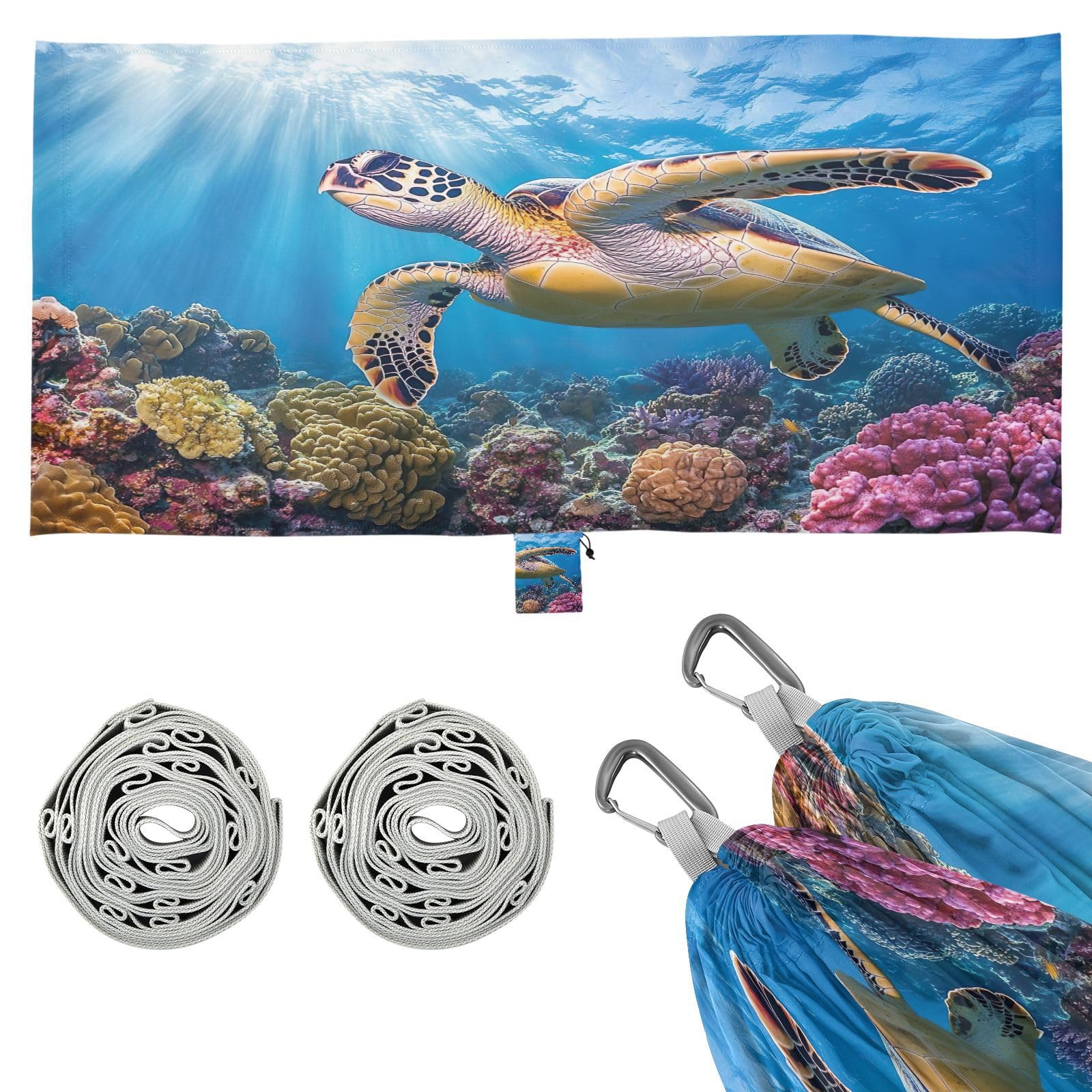Haskirky Sea Turtle Camping Hammock, Single Portable Hammocks with Tree Straps & Attached Carry Bag, 330Lbs Capacity Perfect for Outside Indoor Hiking Beach Backpack Travel