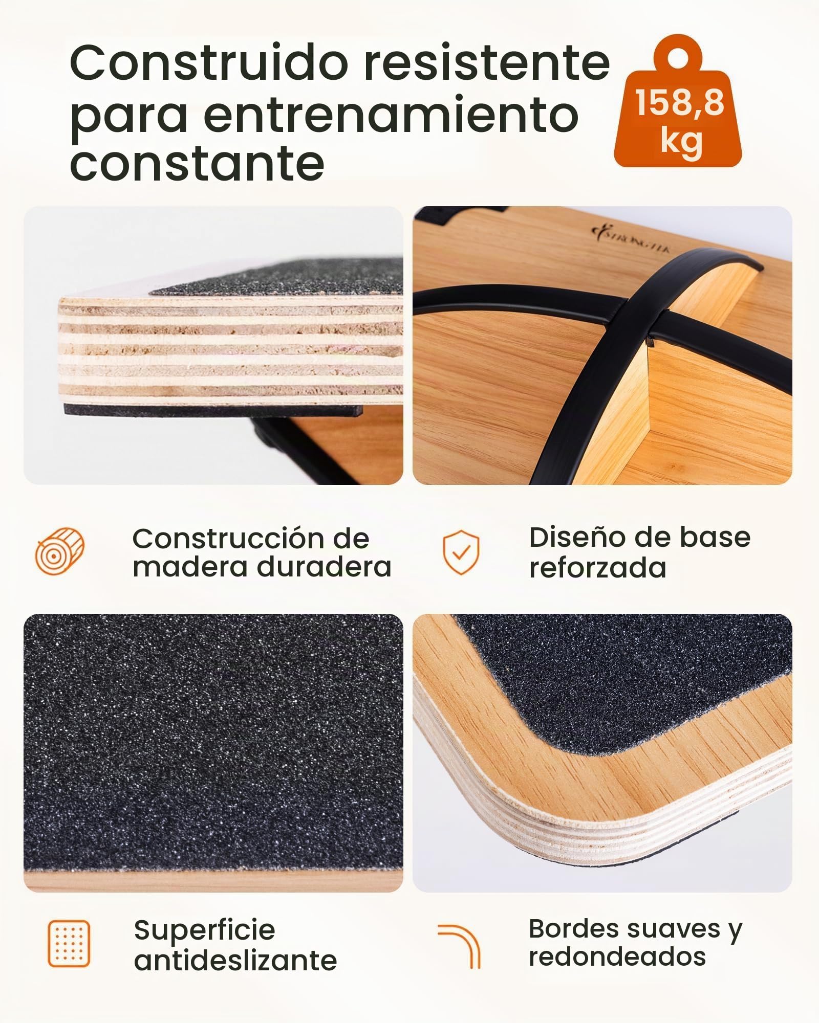 StrongTek Professional Wooden Balance Board, Rocker Board, Wood Standing Desk Accessory, Balancing Board for Under Desk, Anti Slip Roller, Core Strength, Stability, Office Wobble Boards
