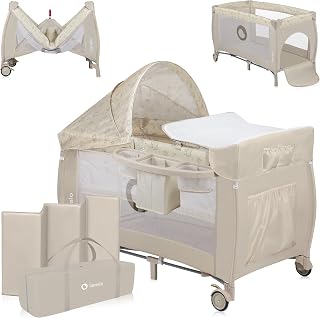 lionelo Sven Plus 2en1 Cuna de Viaje y Parque de bebés 0-36M para niños hasta 15 kg Función de Cambiador Mosquitero Apertura Lateral con Cremallera Ajuste de Altura Gris y Turquesa (Beige Latte)