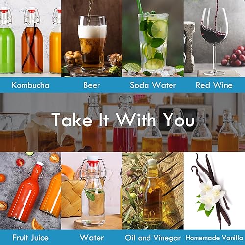 Miniatura 7 de YEBODA Botellas abatibles de 16 onzas, botella de cerveza de vidrio con sello de goma hermético, tapas abatibles para elaboración casera