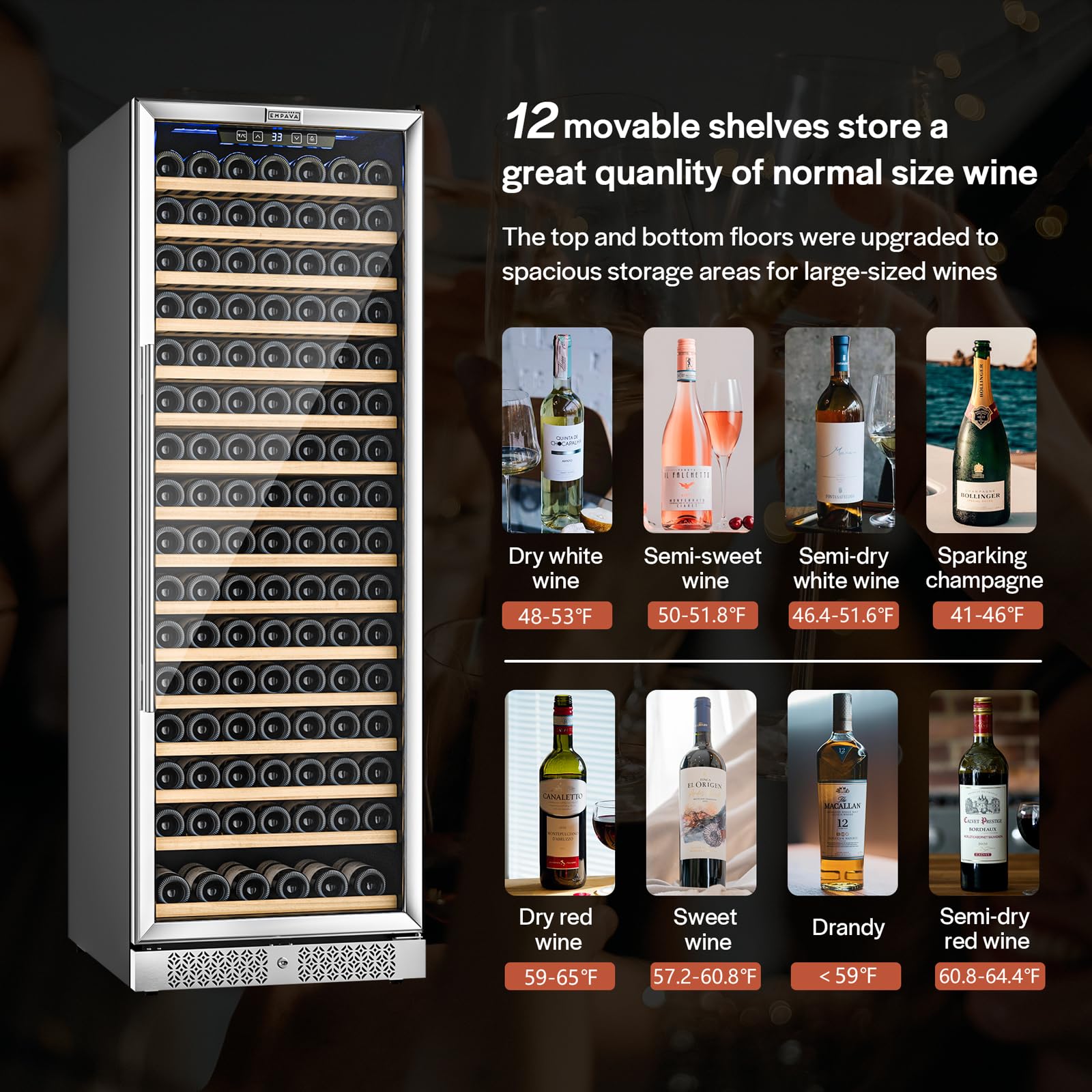 Empava 24 Inch Wine Fridge, 171 Bottle Wine Cooler Refrigerator With Professional Compressor, Large Capacity Fast Cooling Low Noise For Wine Enthusiasts, Built-In Or Freestanding on Fridge.com - View 2