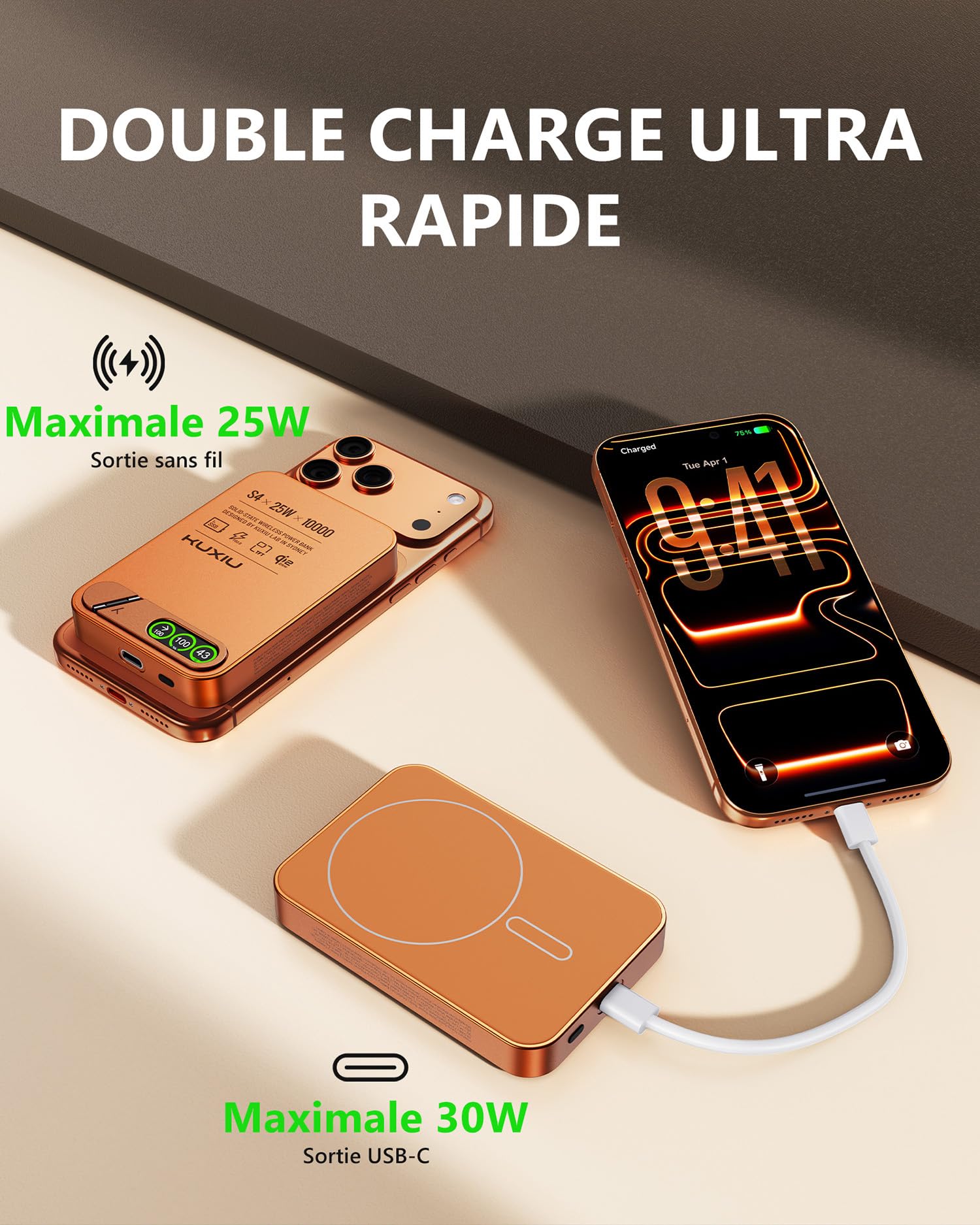 KU XIU S4 Qi2.2 25W Batterie Externe Magnétique Solid-State 10000mAh Slim