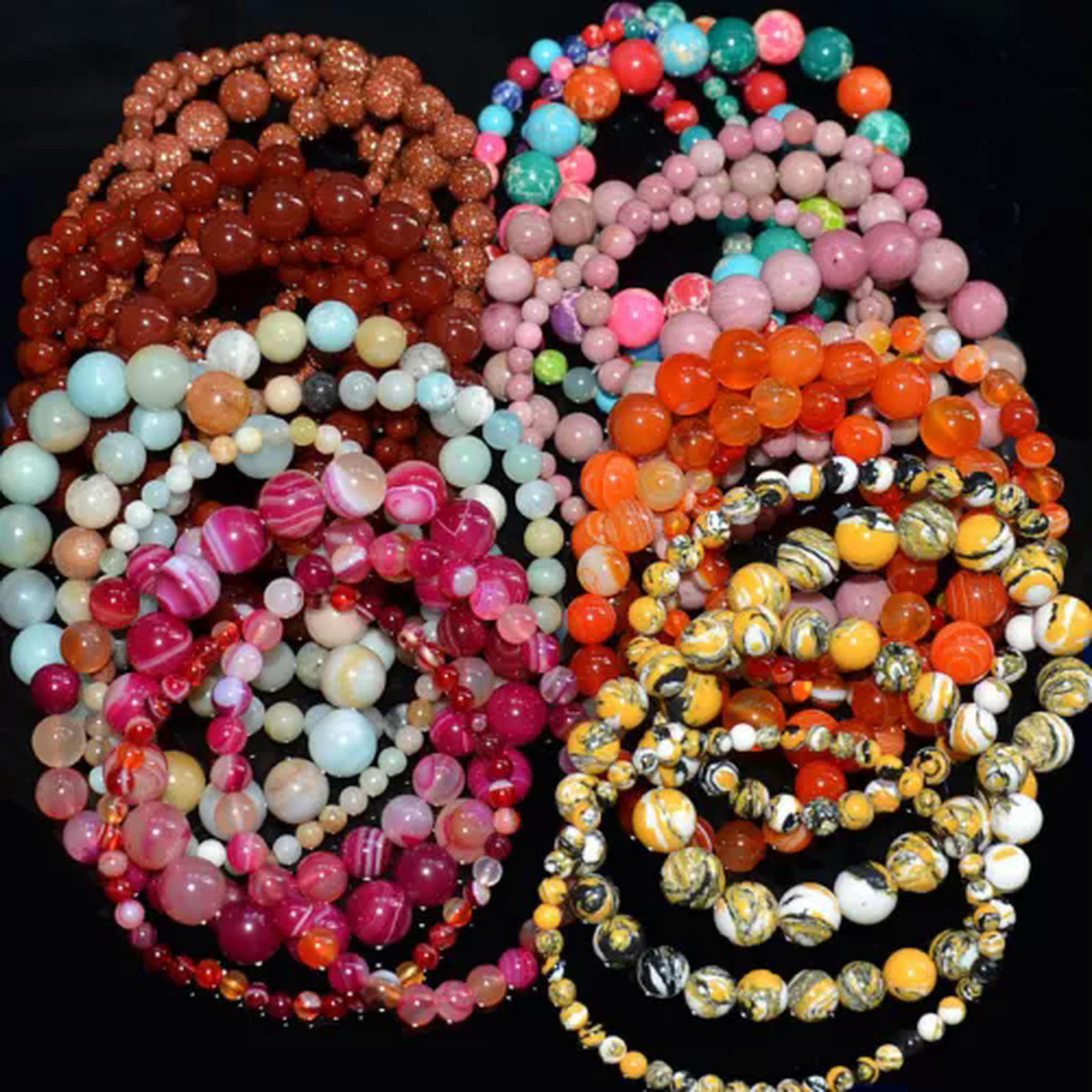 Pulsera elástica de Cuentas Redondas de Piedras Preciosas Naturales, Hecha a Mano, de 4 mm, 6 mm, 8 mm y 10 mm (7,5" - 10 mm - 31 larvikita labradorita)