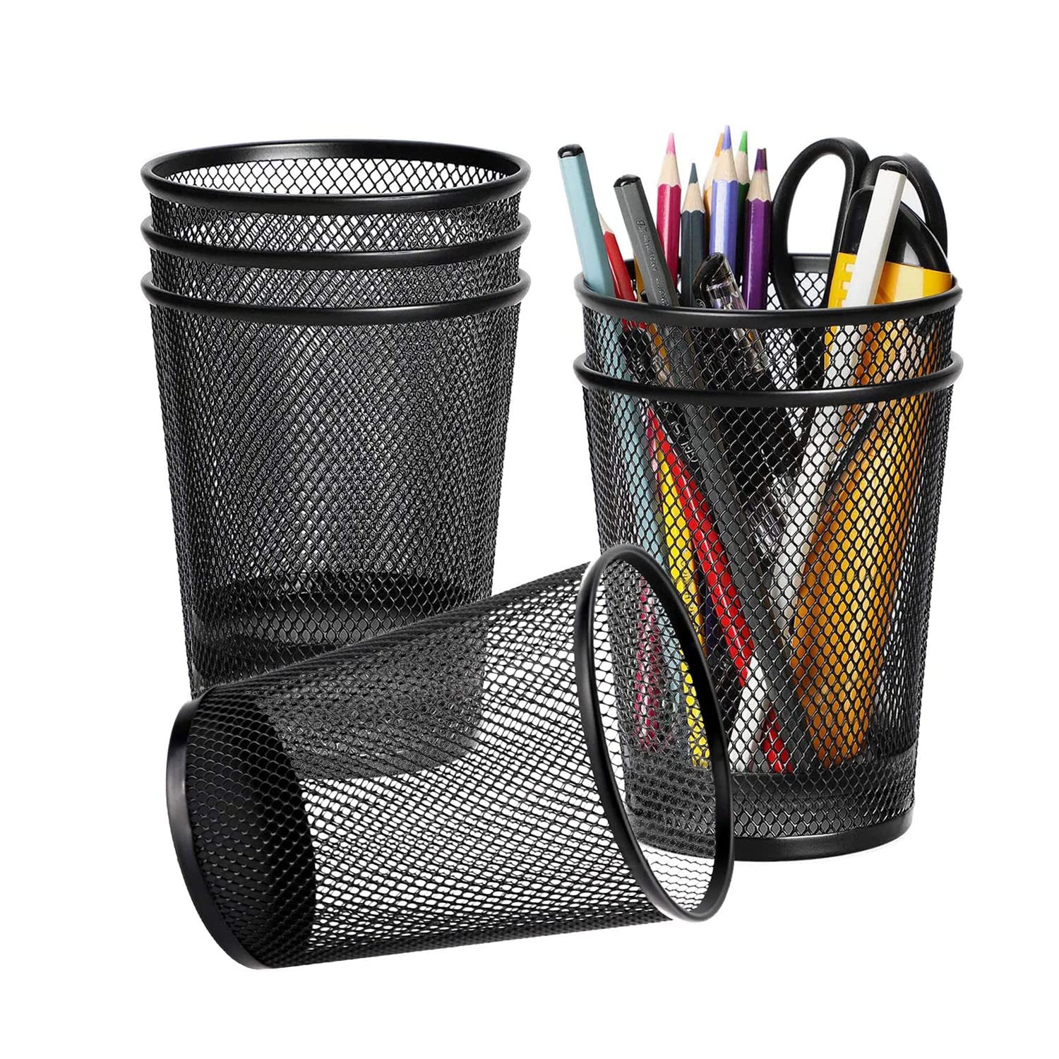 Pen Holder 6 Pack, Mesh Metal Pencil Cup, Durable Pen Organizer Desk Organisers Set for Office Desk Storage and Organise