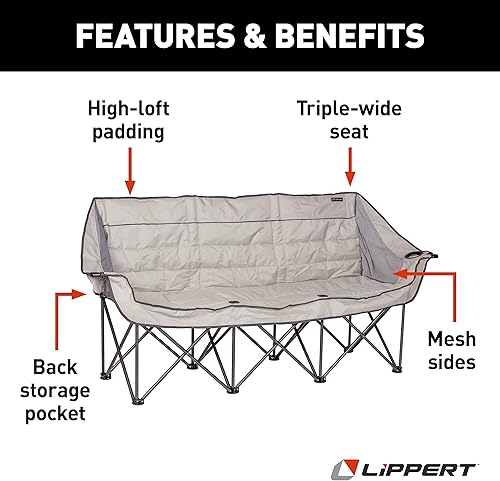 Miniatura 3 de Lippert Sofá plegable Campfire  Arena, alto loft, sofá plegable, soportes para tazas dobles, marco de acero recubierto de energía, tela de poliéster