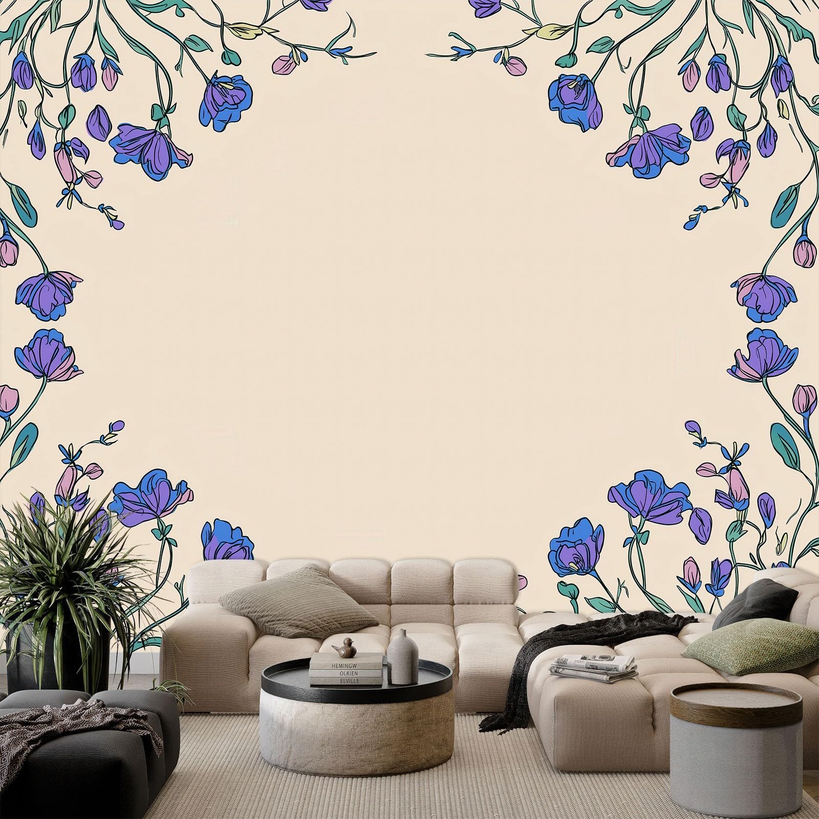Papel pintado efecto 3D planta campanilla ranken fotomural salón 250 x 175 cm papel pintado no tejido papel pintado marco geométrico pared decoración pared pared decoración salón dormitorio oficina