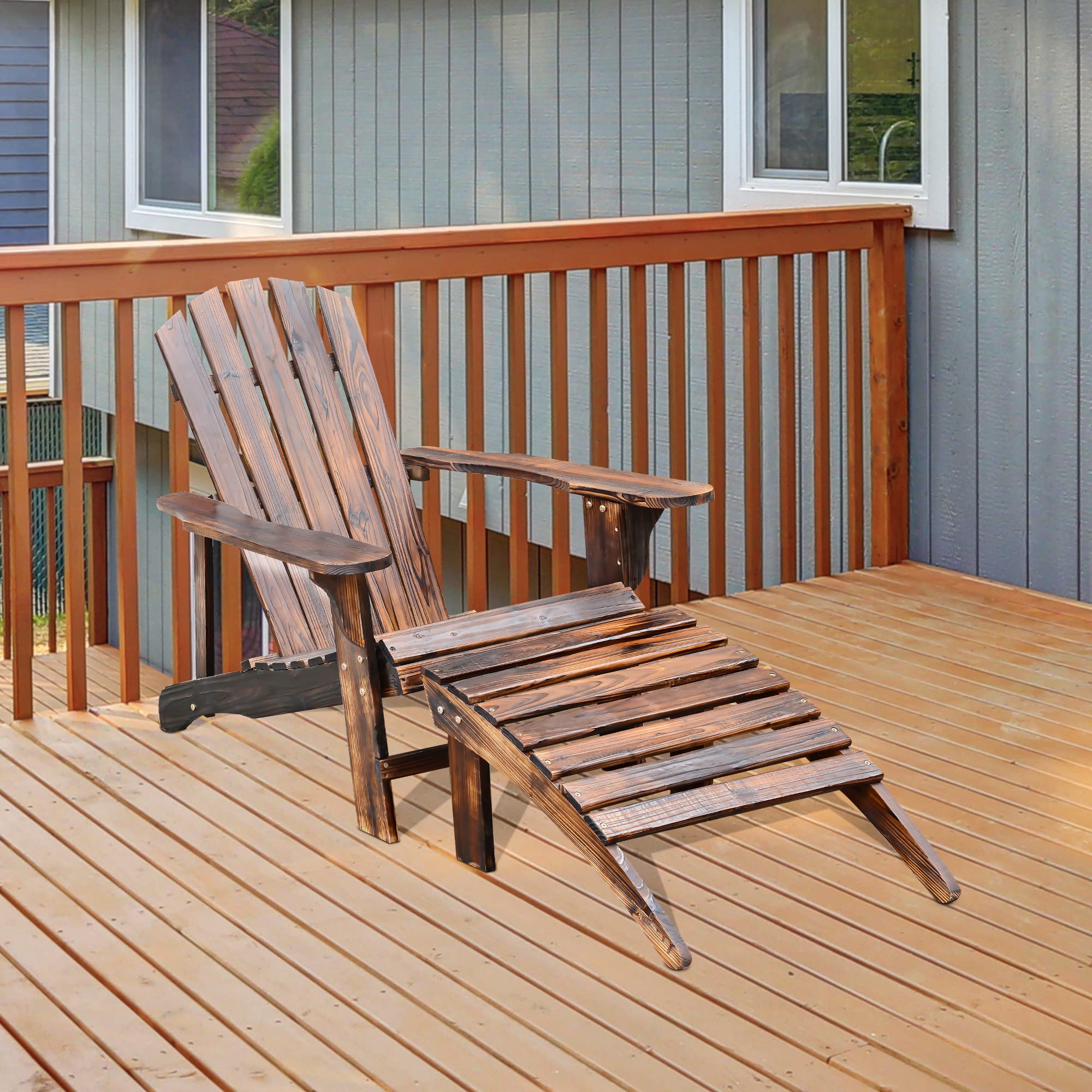 HOMCOM Fauteuil de Jardin Adirondack Chaise Longue Chaise Plage avec Tabouret Bois de Sapin