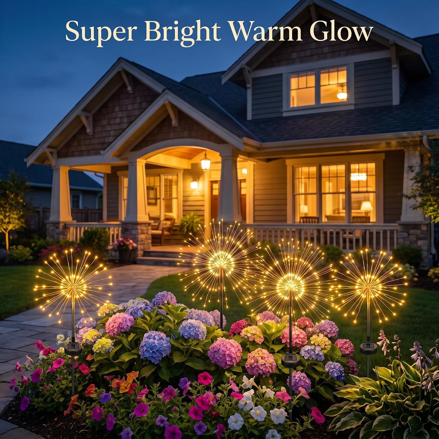 Outdoor Solar Lights for Yard Decor 4 Pack, 150 LED Waterproof Fairy Firework Starburst Lights, Solar Powered Decorative Pathway Lights for Garden Patio Planter Balcony Party image 5