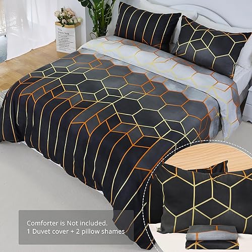 Miniatura 4 de Usfivefam Juego de funda de edredón bohemia, tamaño Queen, juego de cama de lujo geométrico de 3 piezas, ultra suave y transpirable, con cremallera