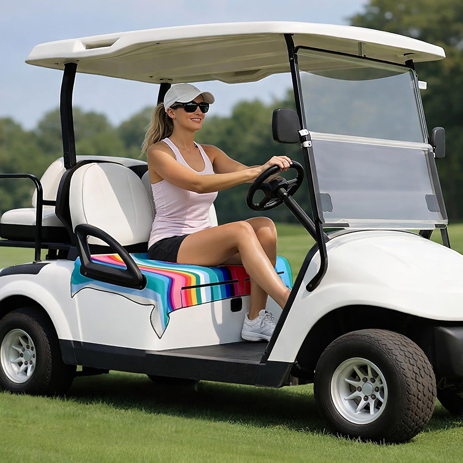 Golf Cart Seat Covers with Front Pockets Golf Cart Seat Towel Blanket for Men Women Keeps Seat Comfortable and Clean 51"x 31" Golf Cart Accessories for 2-Person Seats Decorations