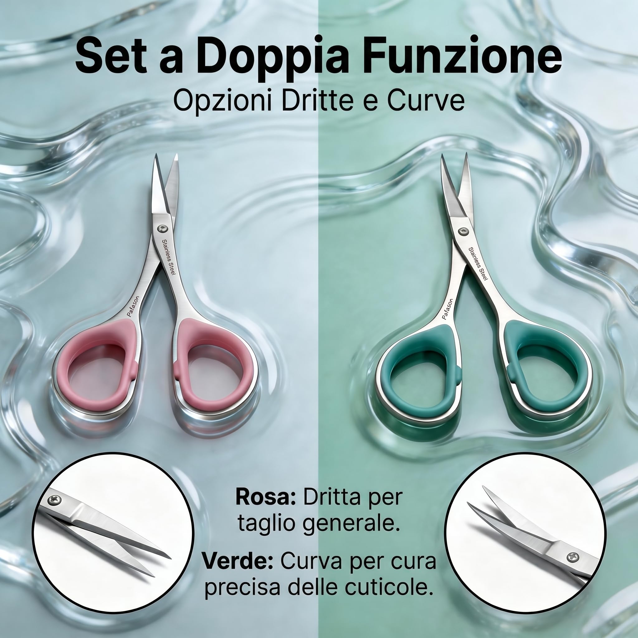 PAFASON Piccolo Cuticole Forbici Set, 2 Pezzi Multiuso Curvo Dritto Precisione Punta Manicure Pedicure Bellezza Toelettatura Strumento per Unghie Pelle Secca, Custodia Pelle Premium