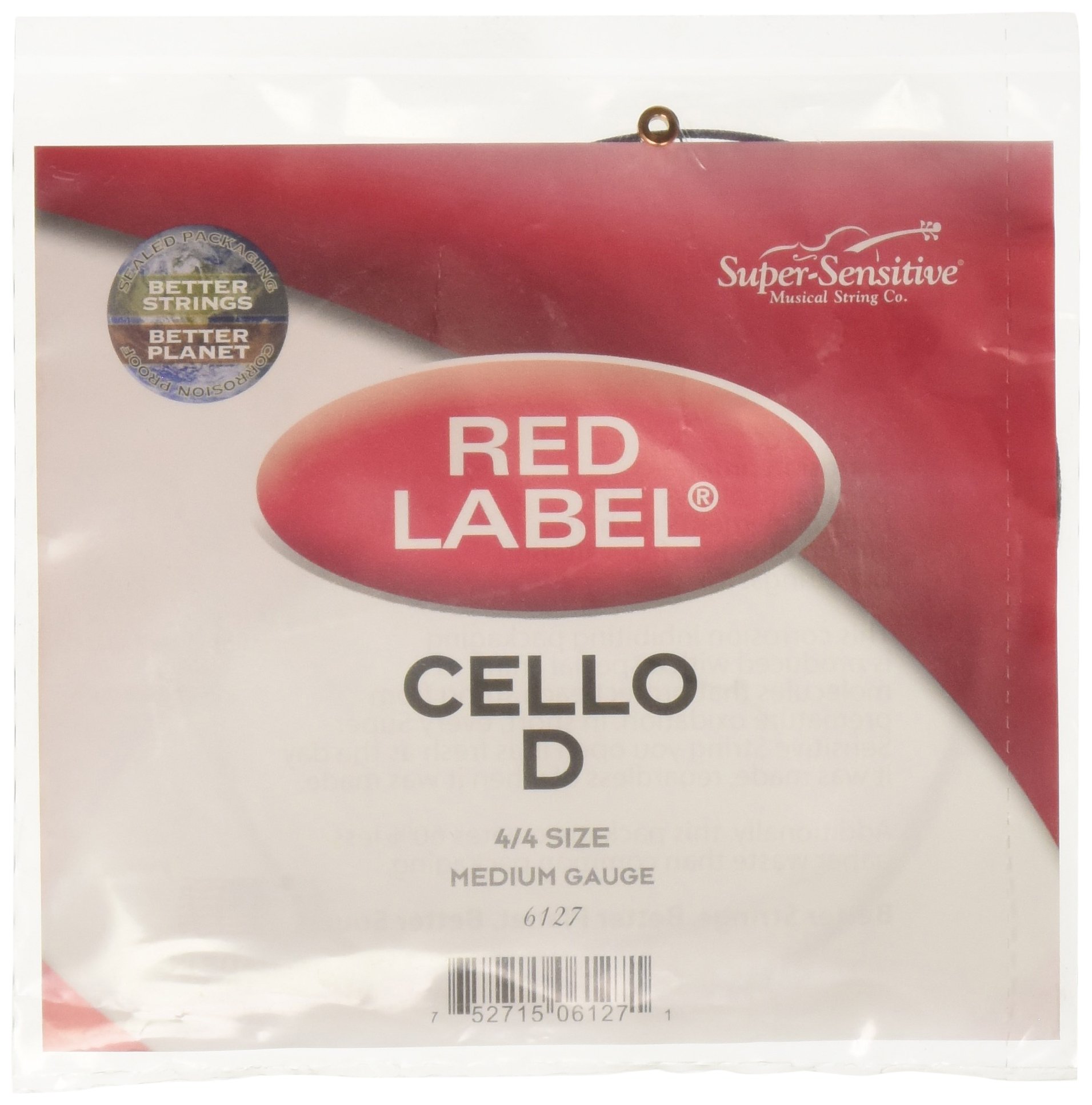 Super Sensitive Red Label 6127 Cello D String, 4/4, Multicolor