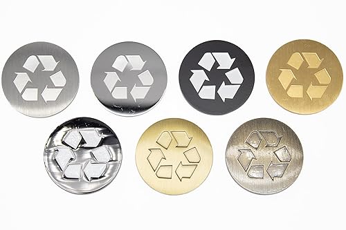 Miniatura 2 de Logotipo de reciclaje, emblema, medallón, cocina, oficina, parte delantera del gabinete, 1.5 pulgadas, acero inoxidable, latón, negro mate (relleno