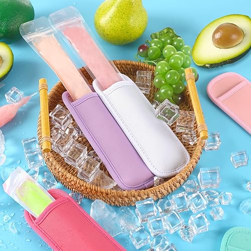Vista 18 de JANYUN Fundas para paletas de hielo, paquete de 24 soportes para paletas de sublimación, reutilizables, para congelador, bolsas de neopreno para Rosa