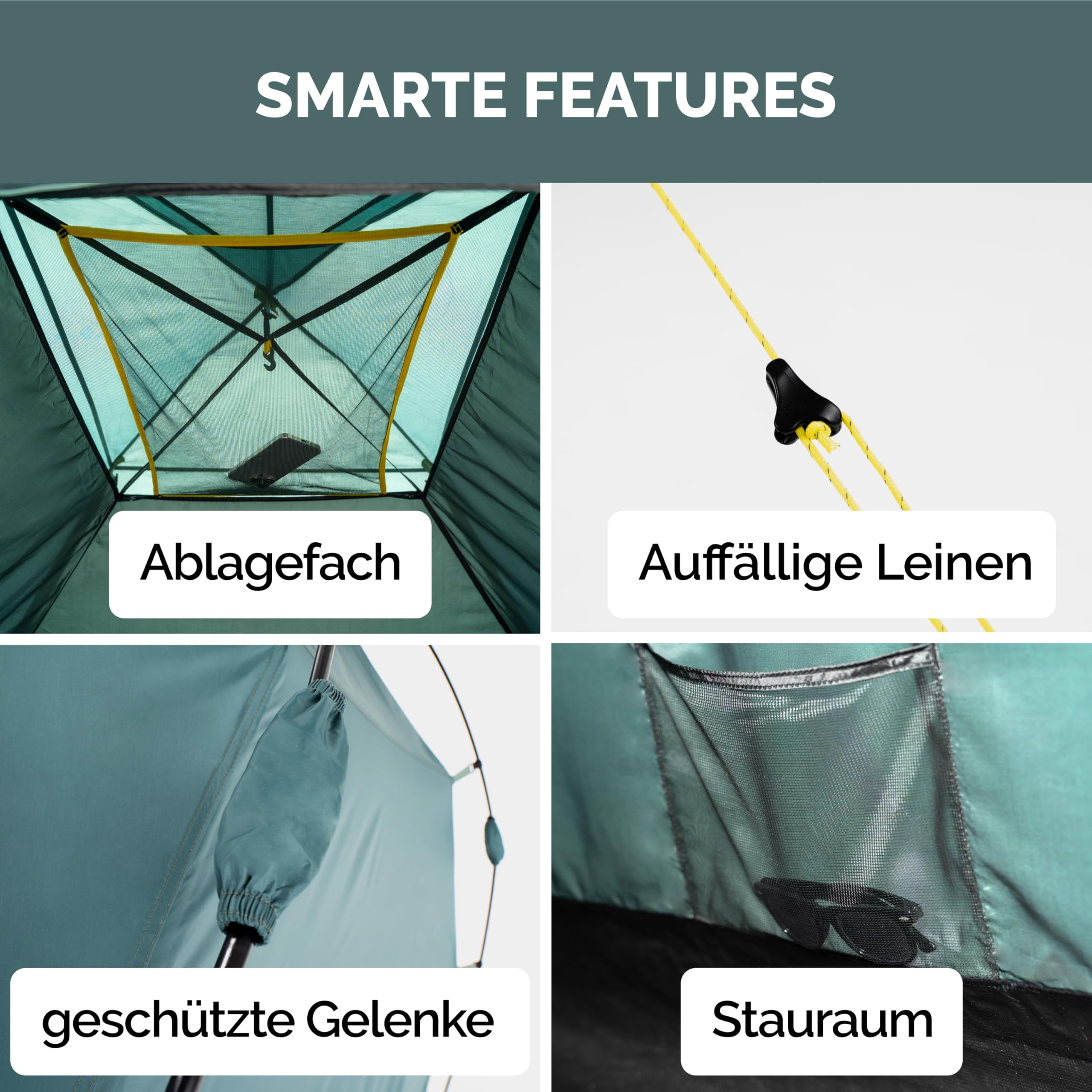 JUSTCAMP Havanna Zelt 3 Personen wasserdicht - Schnellaufbau (Quick-Up-System) - geräumiges Kuppelzelt (210 x 190 x 130 cm) - für Festival, Camping, Trekking