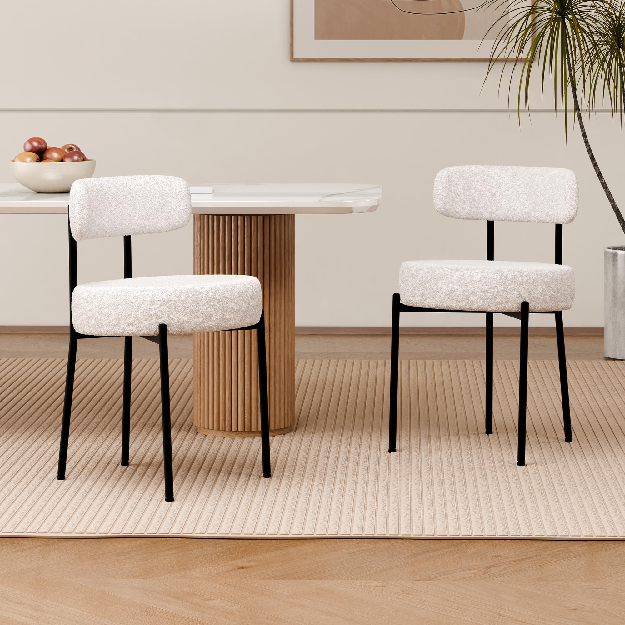 LONXIU Set di 2 sedie da pranzo in tessuto bouclé per sala da pranzo, moderne sedie da pranzo per soggiorno e camera da letto, sedie imbottite per cucina, moderne sedie da cucina, bianco