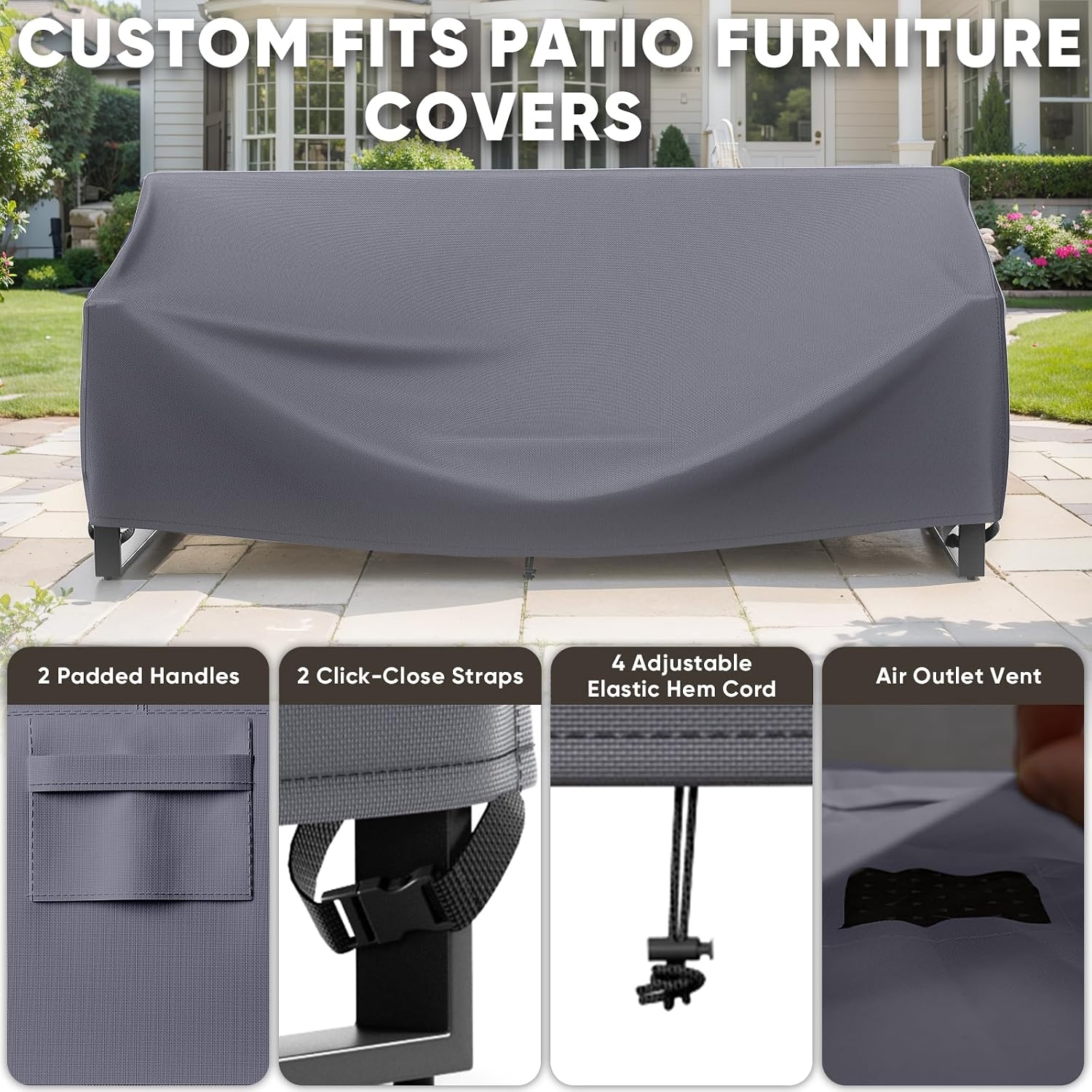 Patio Furniture Cover Waterproof-600D Waterproof Heavy Duty for One of the 2 Chairs/3 Pieces Set/Sofa Outdoor Furniture Covers Sectional Sofa Set Covers 83" L × 34" W × 28" H-Grey