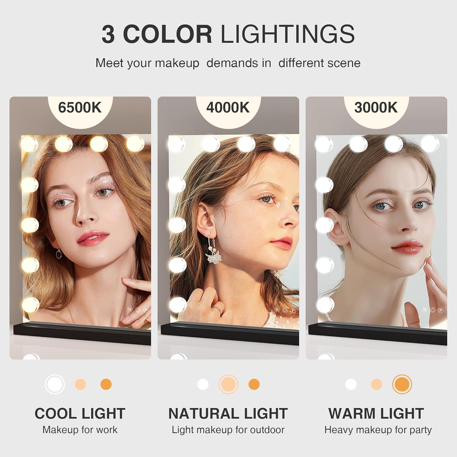 Vanity Makeup Mirror with Lights,Hollywood Vanity Mirror with 3 Color Modes,Lighted Vanity Mirror with Dimmable LED Bulbs &10X Magnification for Desk,Bedroom,Tabletop (Black, 22.8" x 18.1")