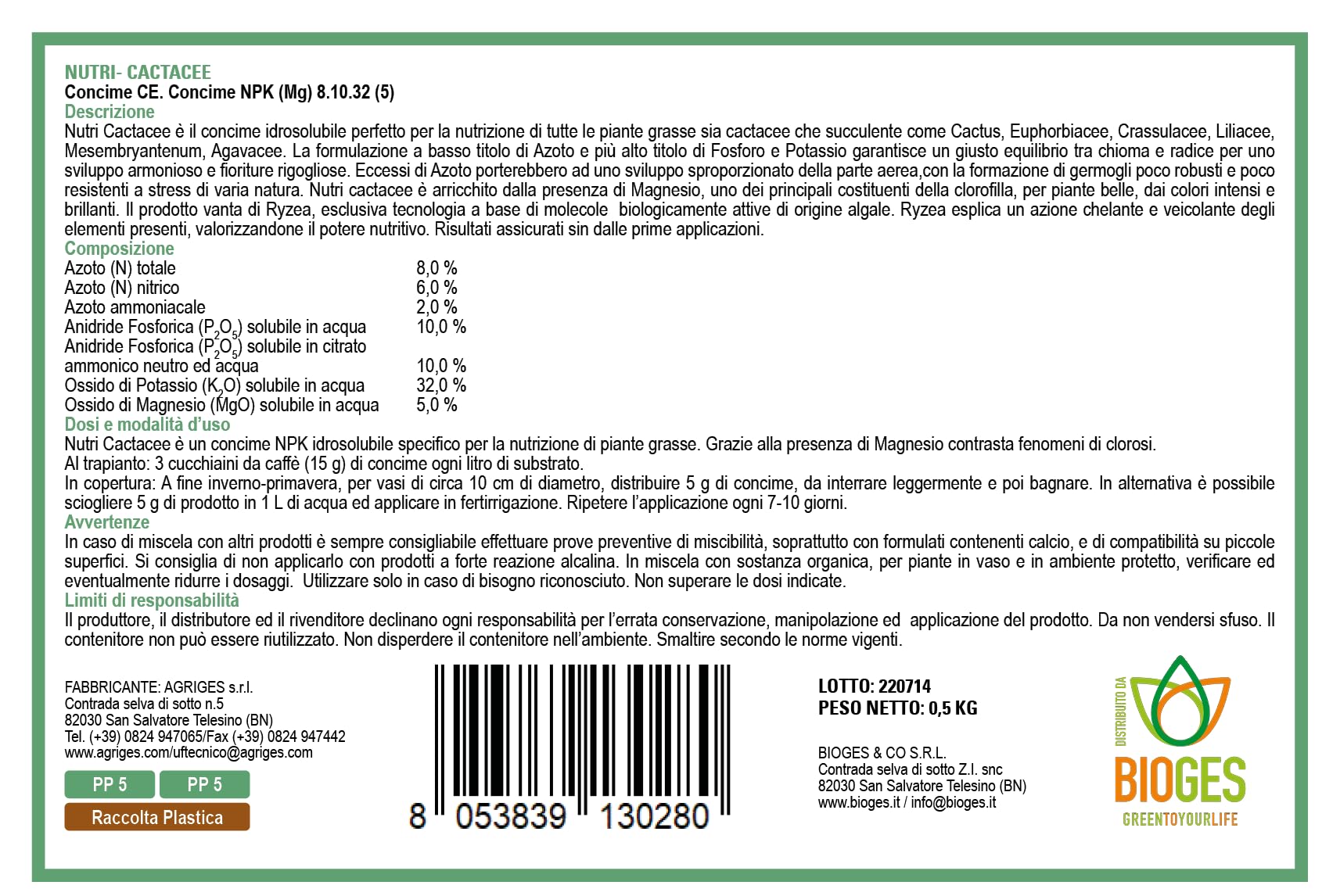 Nutri Cactacee 0,5 kg concime per Piante grasse