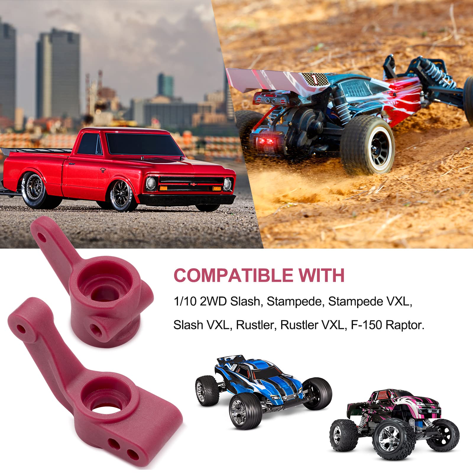 OGRC Plastic Front Caster Block & Steering Blocks and Rear Stub Axle Carriers for 1/10 Traxxas 2WD Slash, Stampede, Rustler, Replace 3632 3736 3752 (Red)