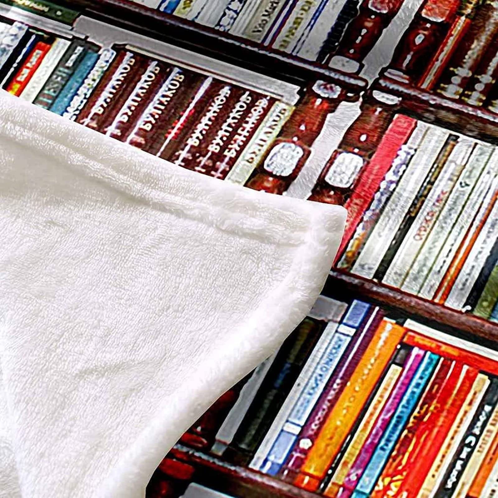 BEDSERG Scaffale per Libri Marrone Sherpa Coperta da Lancio Pile di Flanella Stampa Digitale Reversibile Coperta Leggera Microfibra Coperta per Tutte Le Stagioni 150x200cm