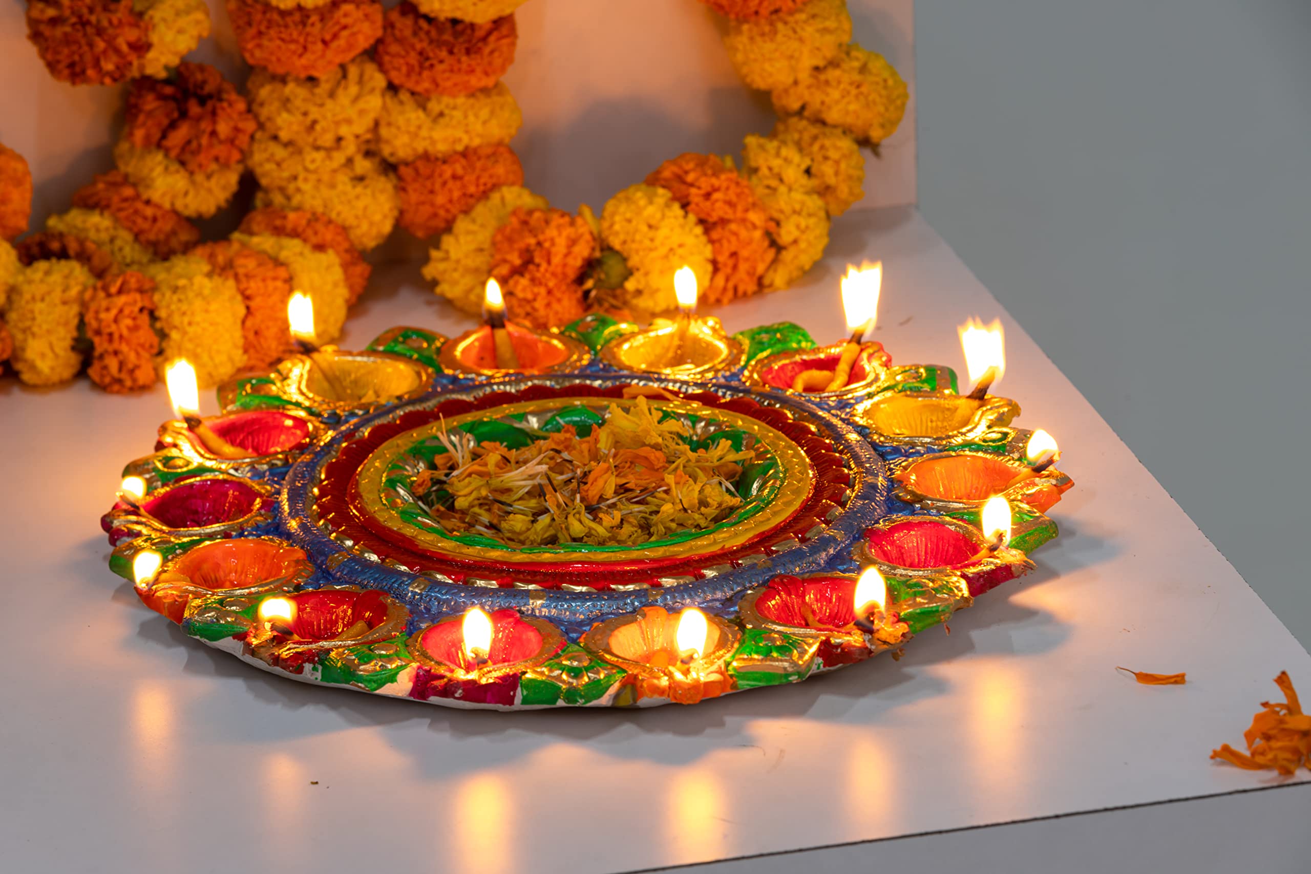 Karru Krafft SHUBH LABH 14 Diya for Pooja Decor, Navaratri Decor Diya, Diwali Lighting Diya, Diwali Gifting, Home Decor