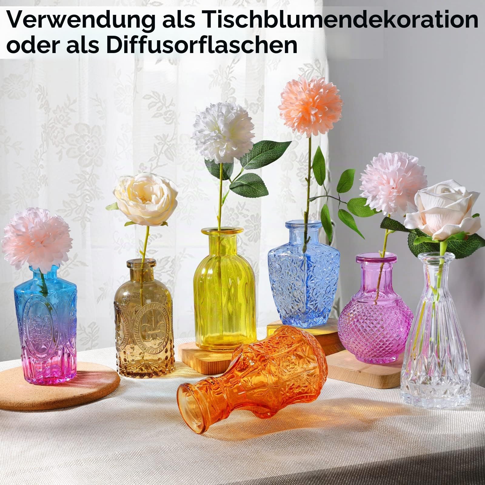 Kleine Vasen Set mehrfarbig 24Stück Mini Vase Glas Vintage Hochzeit Kristalle Klare Blumenvase Verschiedene Groessen Modern Schmal Glasvasen Tischdeko Fur Blumen Deko Wohnzimmer Bad Muttertagsgeschenk