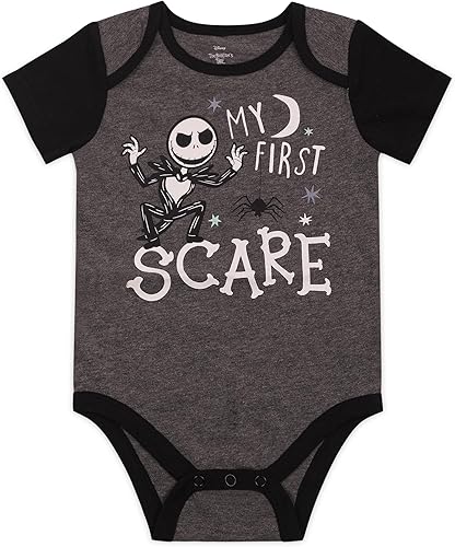 Miniatura 3 de Disney Nightmare Before Christmas Jack Skellington - Paquete de 3 mamelucos para bebé, color gris