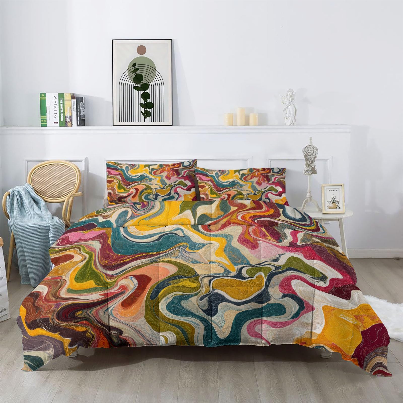 Coverless Duvet Lines - Piumone double-face, 200 x 220 cm, stampato, morbido, per letto king size, 4,5 tog, per tutte le stagioni, motivo astratto, trapuntato, anallergico e lavabile, multicolore