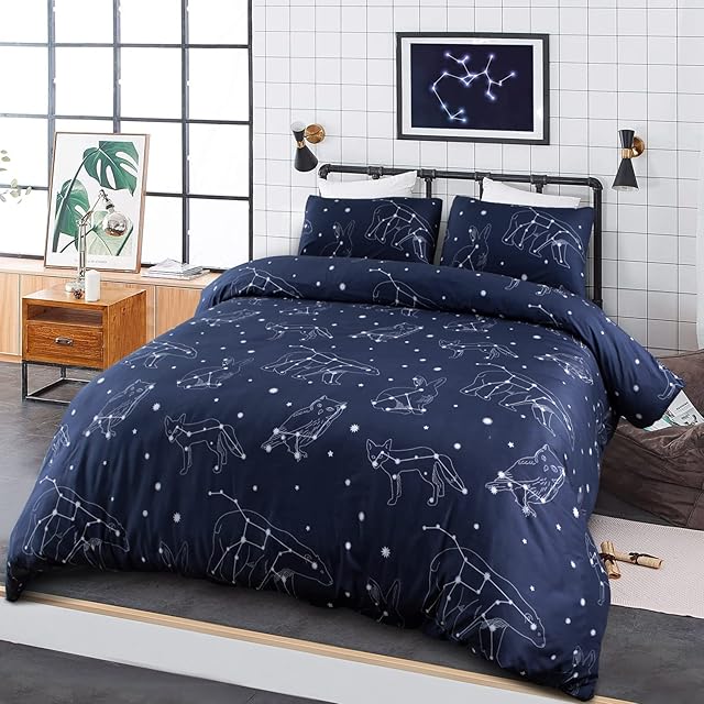 Zodiac Duvet Cover Set Constellation Bedding Single Size Set Outer Space Star Theme Quilt Cover Soft Comfortable Kids Bedding set 1 x Duvet Cover + 1 x Pillowcase